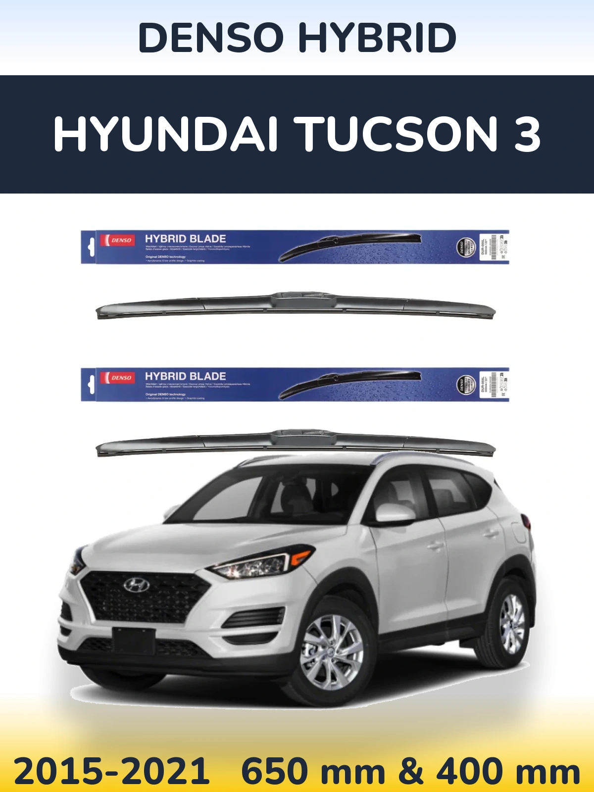 Front wiper blade set Denso Hybrid 650 & 400 mm for Hyundai Tucson 3 2015-2021