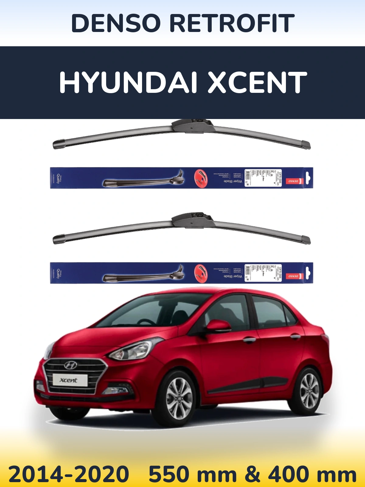 Front wiper blade set Denso Retrofit 550 & 400 mm for Hyundai Xcent 2014-2020