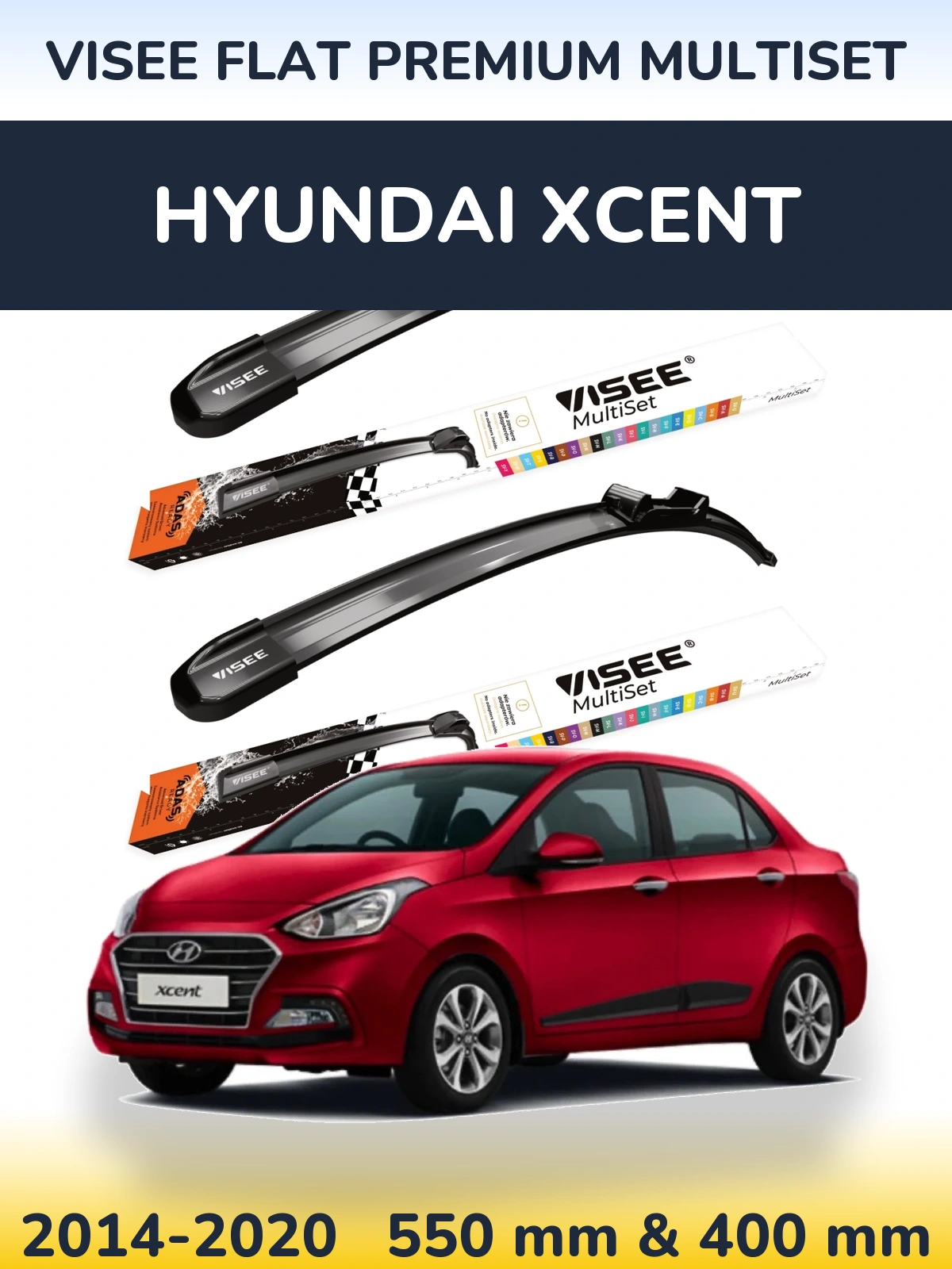 Комплект передних дворников VISEE FLAT PREMIUM MultiSet 550 & 400 мм для Hyundai Xcent 2014-2020