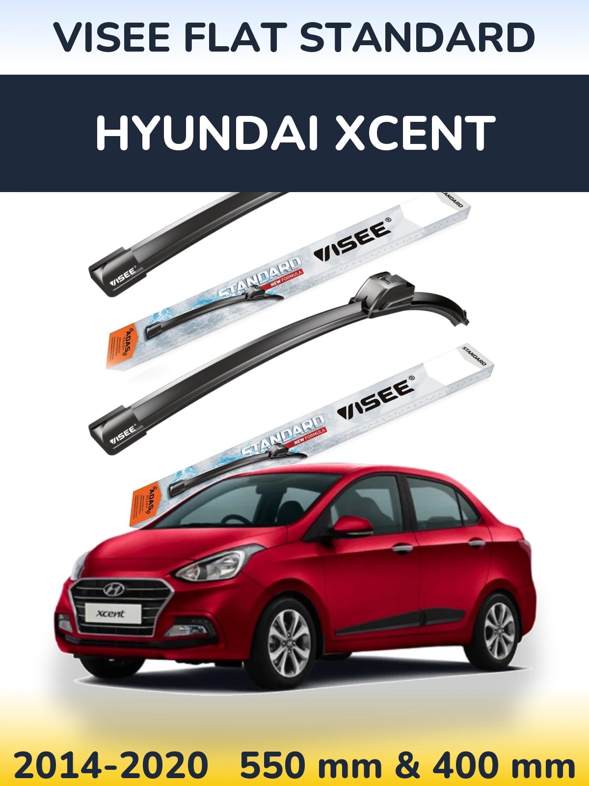 Комплект передних дворников VISEE FLAT STANDARD 550 & 400 мм для Hyundai Xcent 2014-2020