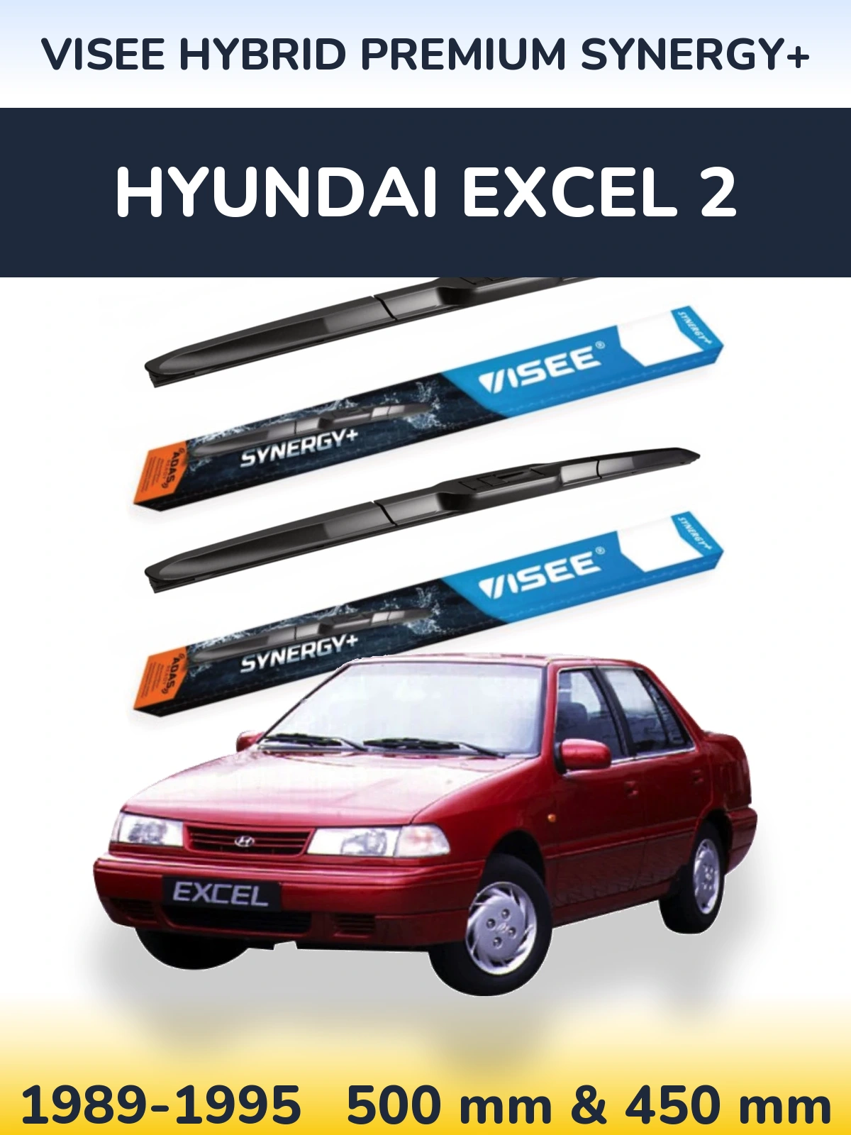 Komplet przednich wycieraczek VISEE HYBRID PREMIUM SYNERGY+ 500 & 450 mm do Hyundai Excel 2 1989-1995