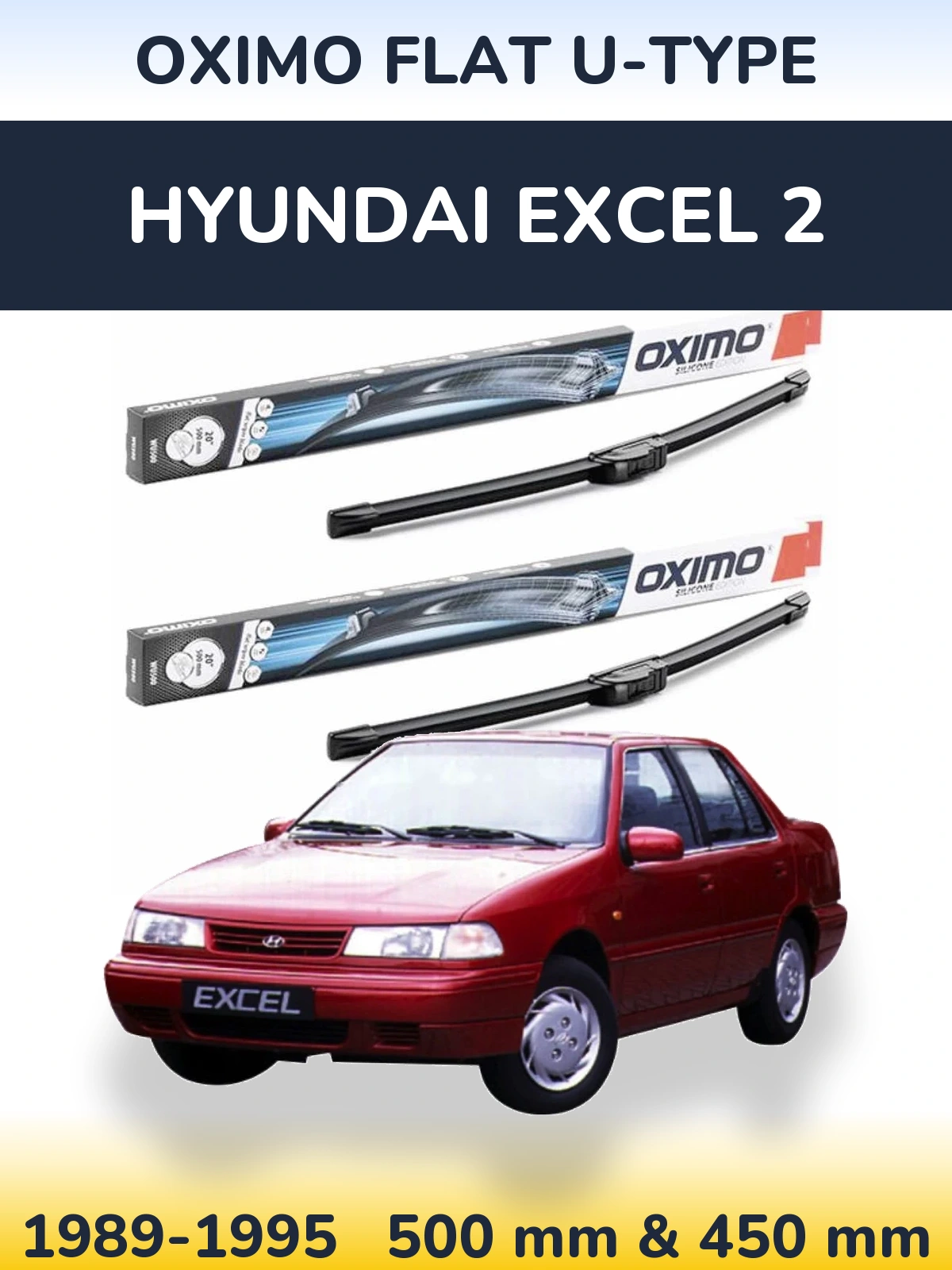 Komplet przednich wycieraczek Oximo Flat U-type 500 & 450 mm do Hyundai Excel 2 1989-1995