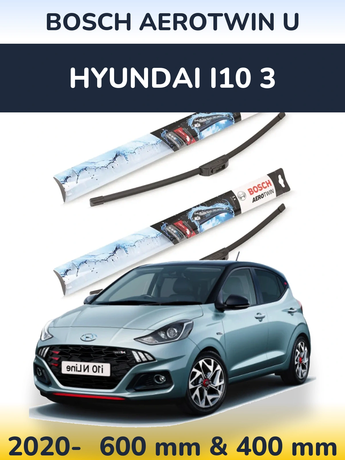 Комплект передніх щіток BOSCH AeroTwin U 600 & 400 мм для Hyundai i10 3 2020-2026