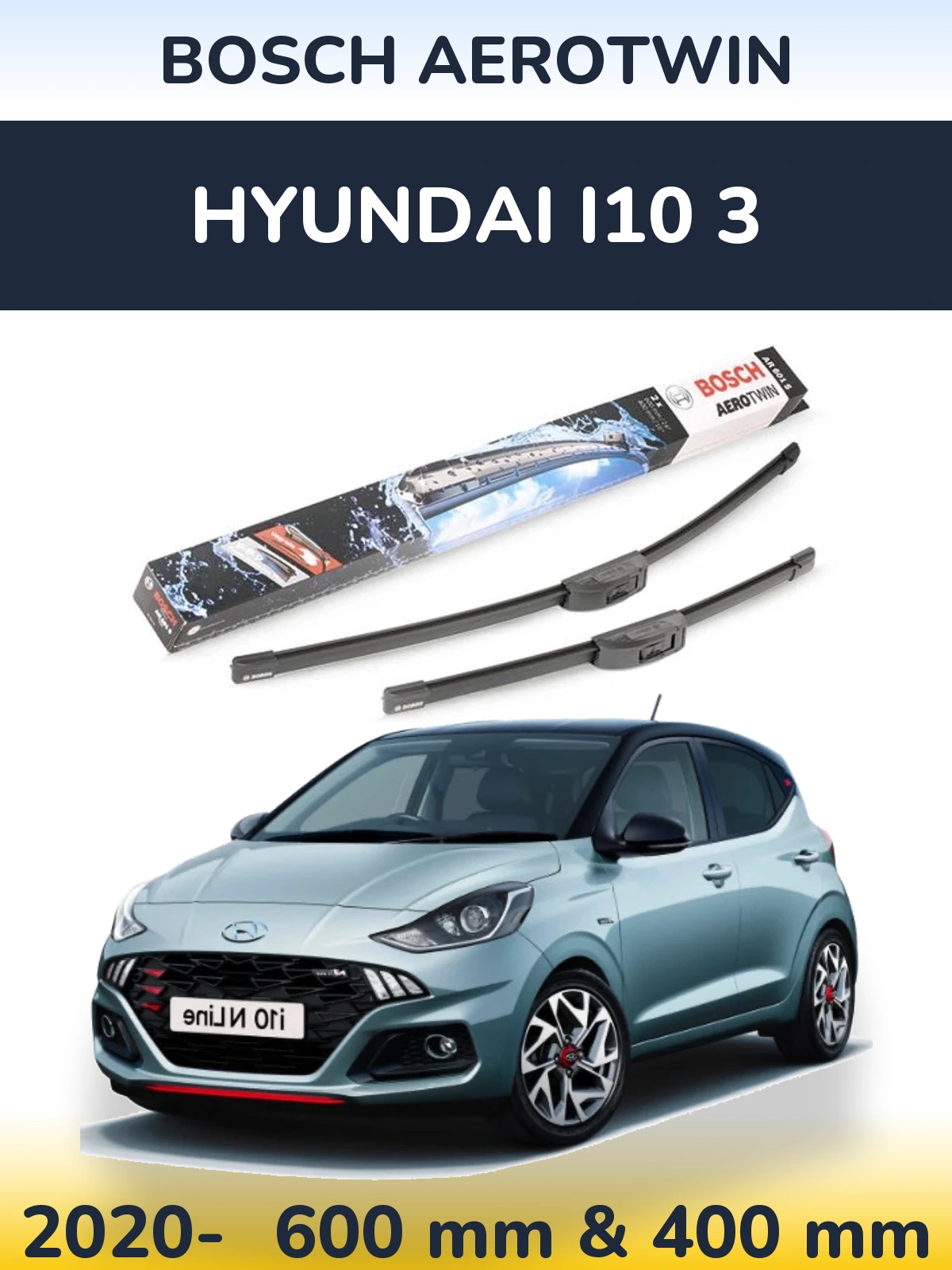 Комплект передніх щіток BOSCH AeroTwin 600 & 400 мм для Hyundai i10 3 2020-2026