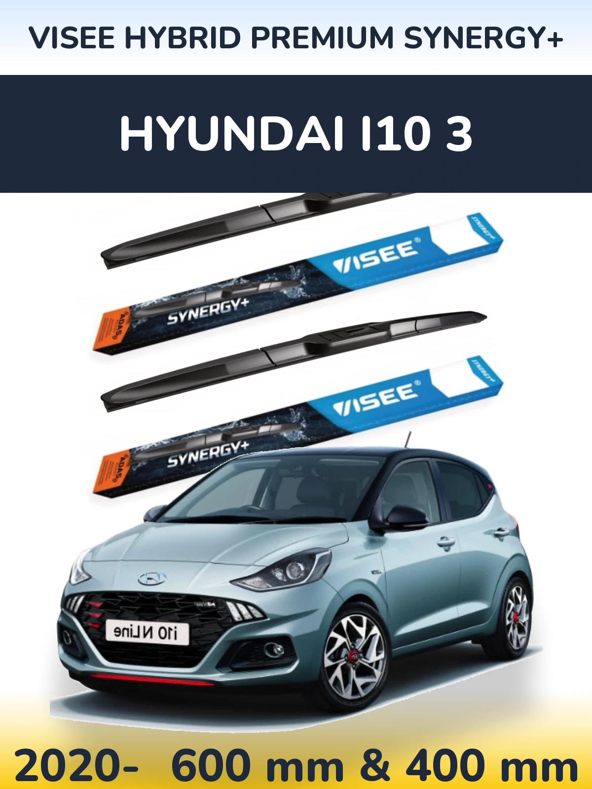 Комплект передніх щіток VISEE HYBRID PREMIUM SYNERGY+ 600 & 400 мм для Hyundai i10 3 2020-2026