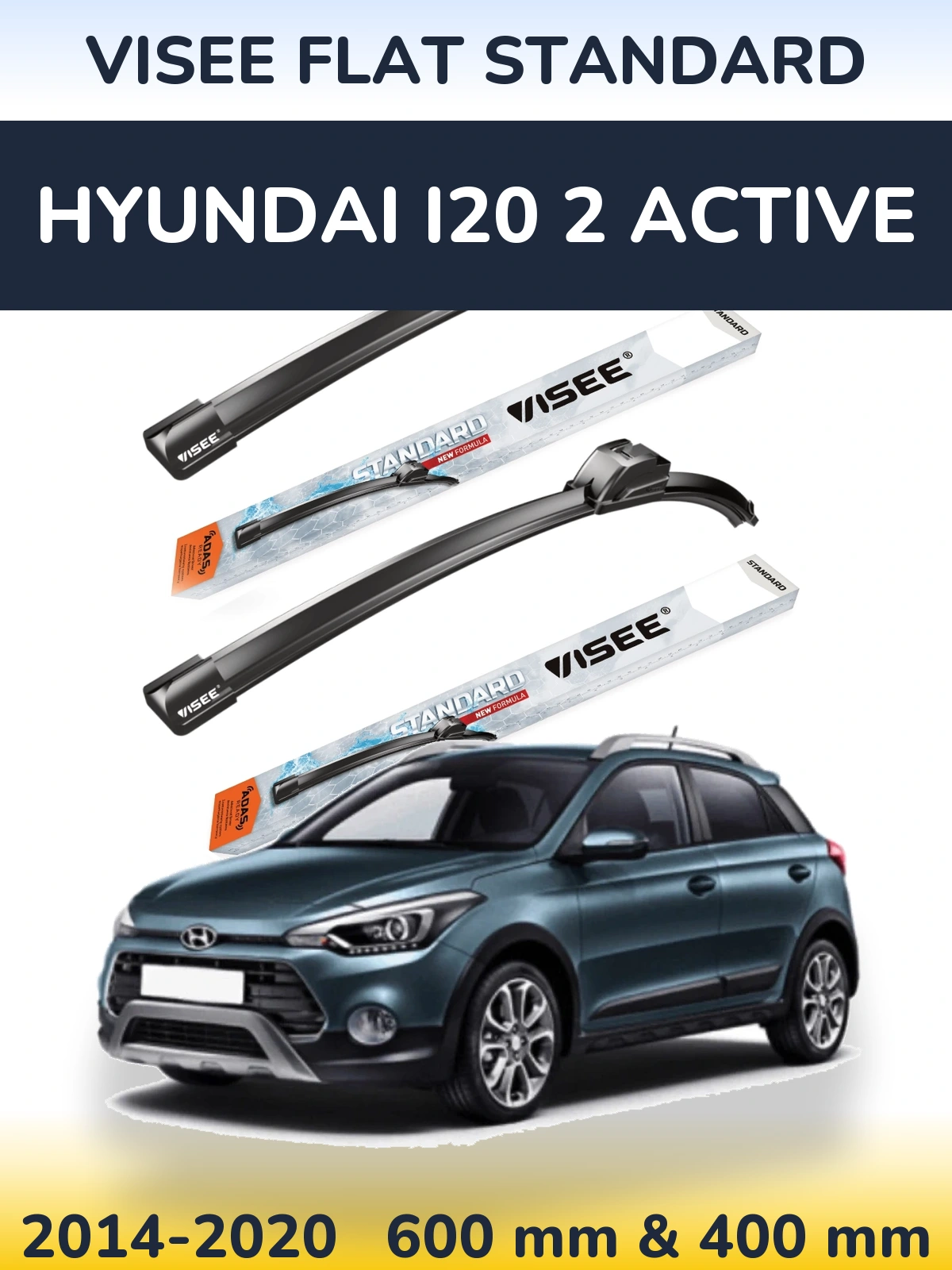 Комплект передних дворников VISEE FLAT STANDARD 600 & 400 мм для Hyundai i20 2 Active 2014-2020