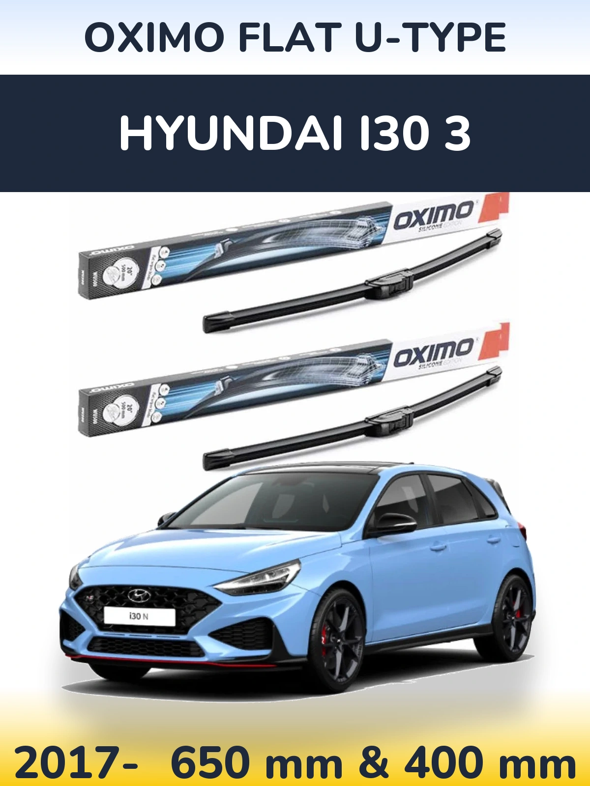 Front wiper blade set Oximo Flat U-type 650 & 400 мм for Hyundai i30 3 2017-2026