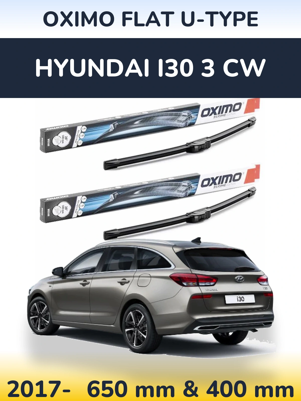 Komplet przednich wycieraczek Oximo Flat U-type 650 & 400 mm do Hyundai i30 3 CW 2017-2026