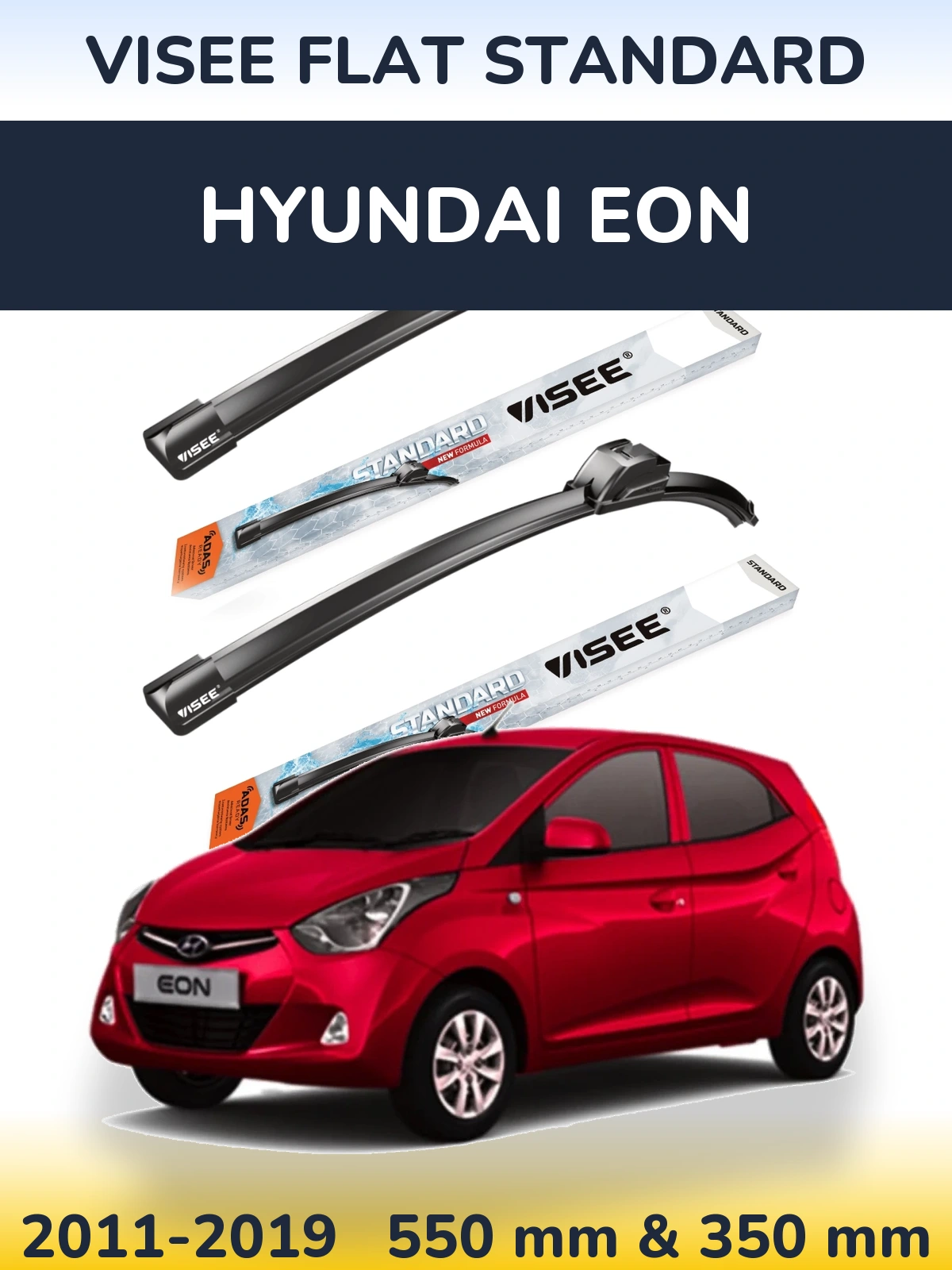Комплект передних дворников VISEE FLAT STANDARD 550 & 350 мм для Hyundai EON 2011-2019
