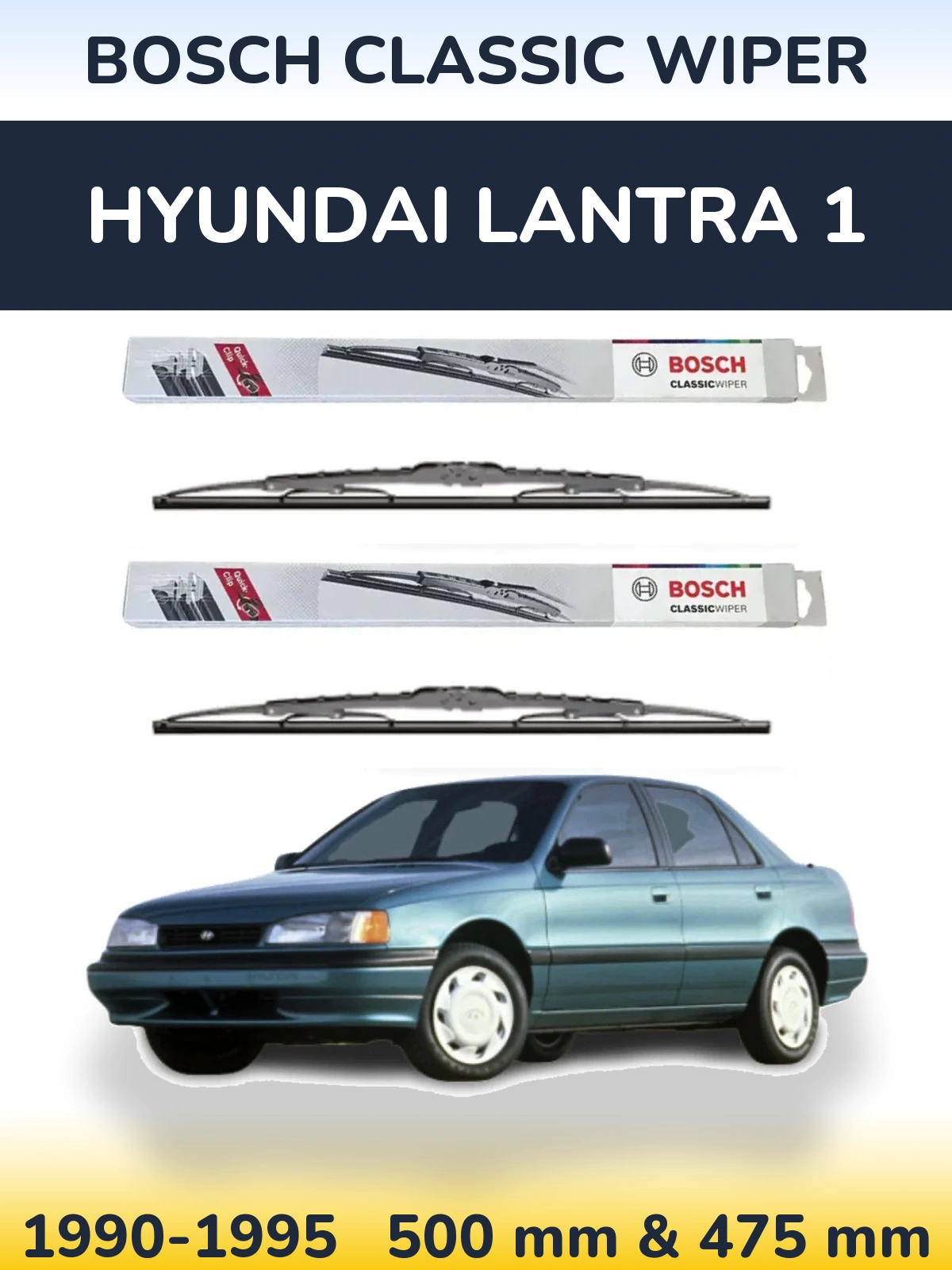 Front wiper blade set BOSCH Classic Wiper 500 & 475 мм for Hyundai Lantra 1 1990-1995