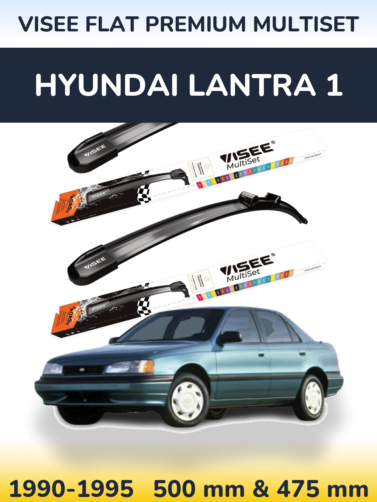 Front wiper blade set VISEE FLAT PREMIUM MultiSet 500 & 475 мм for Hyundai Lantra 1 1990-1995
