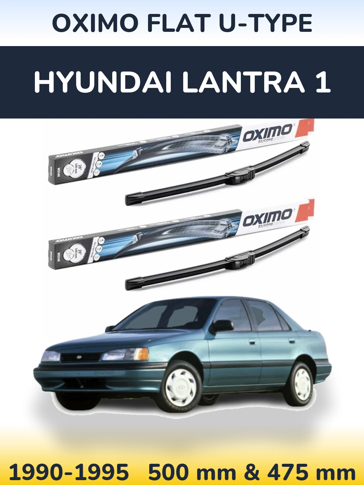 Front wiper blade set Oximo Flat U-type 500 & 475 мм for Hyundai Lantra 1 1990-1995