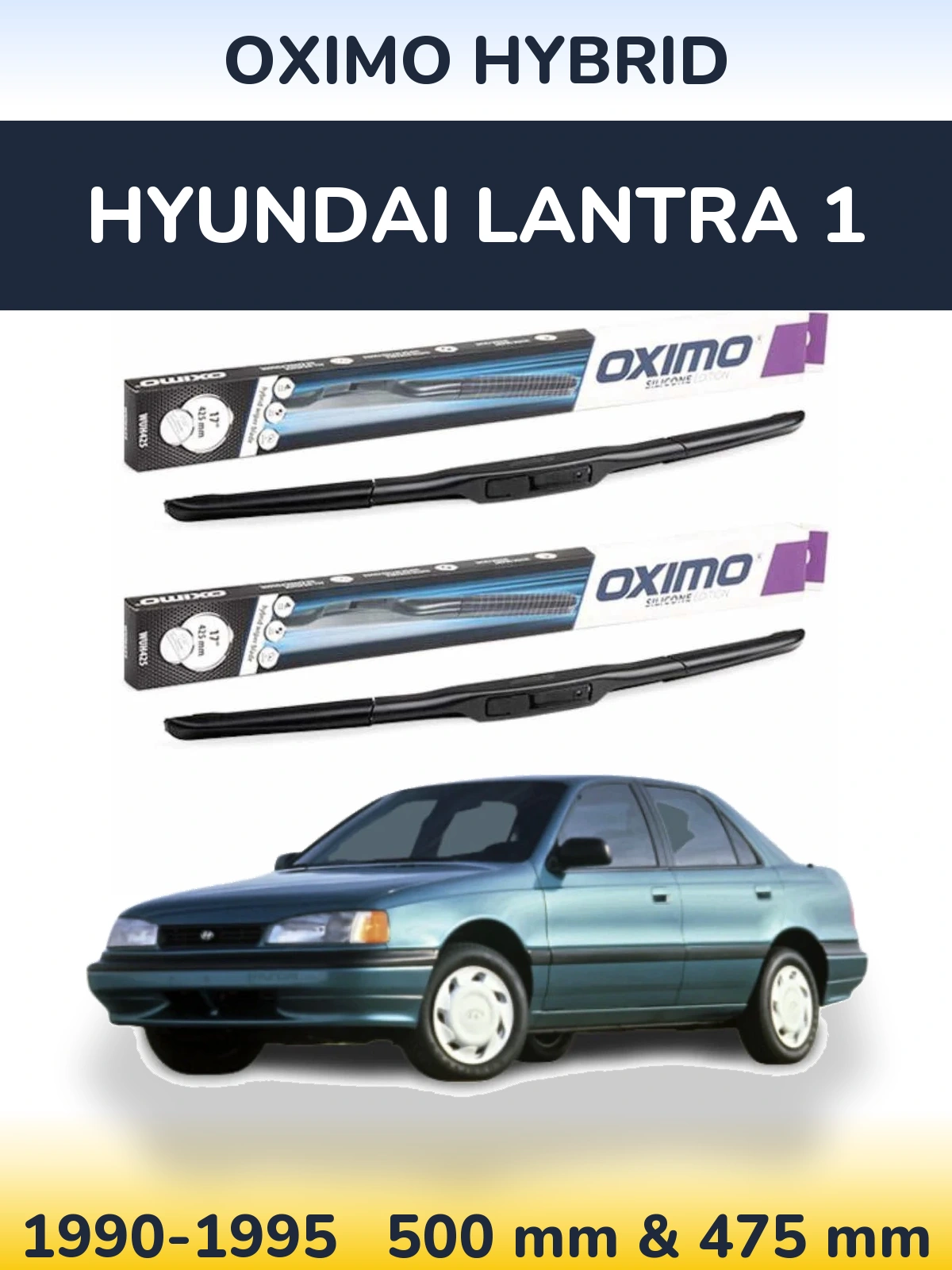 Front wiper blade set Oximo Hybrid 500 & 475 мм for Hyundai Lantra 1 1990-1995