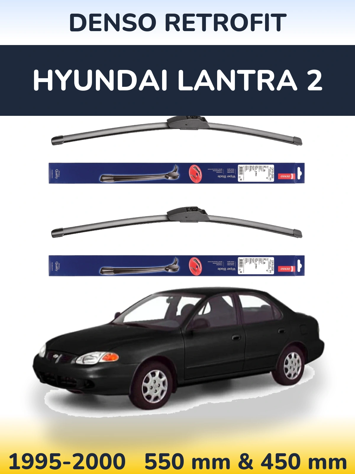 Front wiper blade set Denso Retrofit 550 & 450 мм for Hyundai Lantra 2 1995-2000