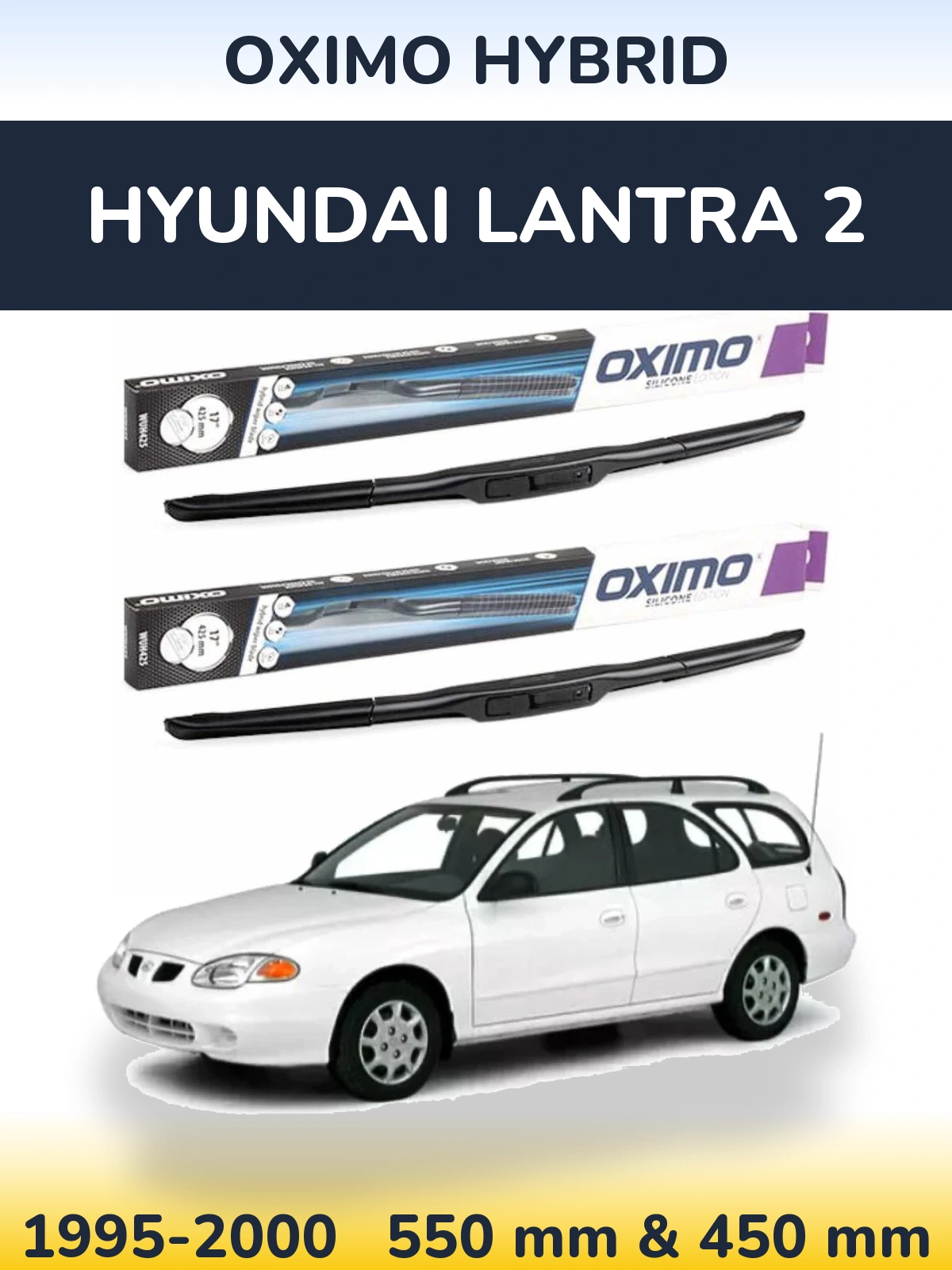 Front wiper blade set Oximo Hybrid 550 & 450 мм for Hyundai Lantra 2 1995-2000