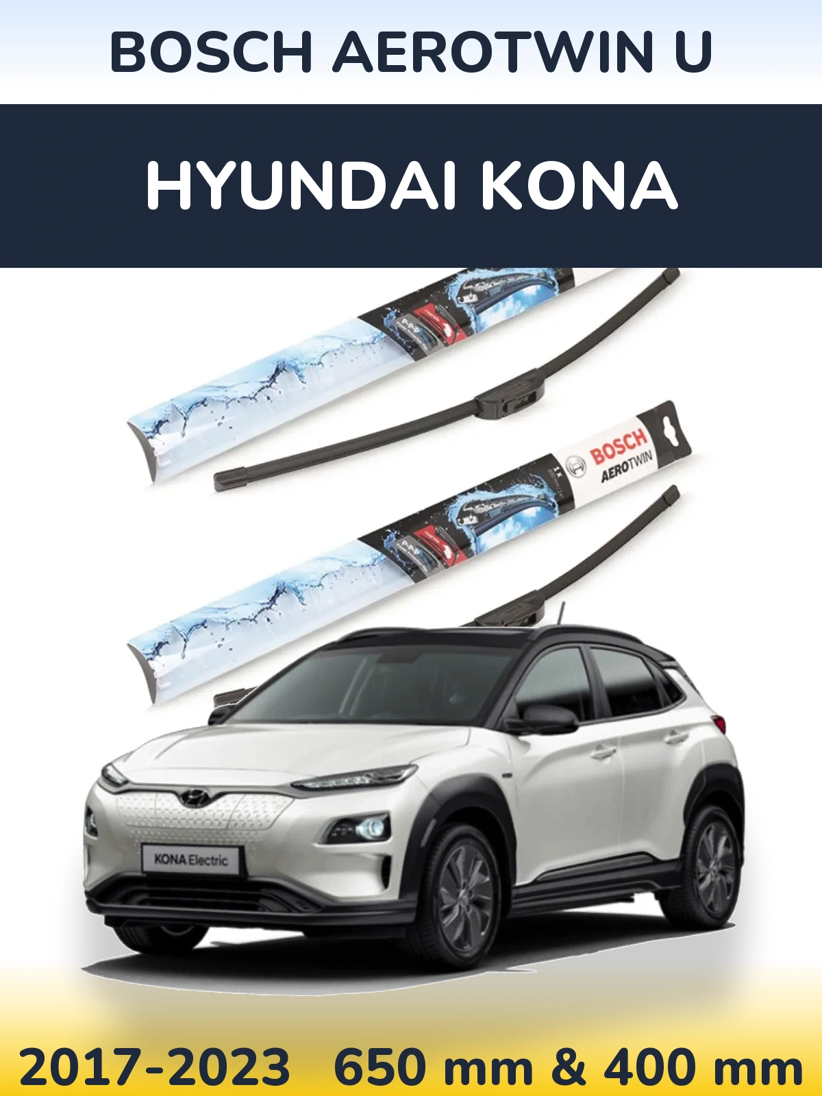 Front wiper blade set BOSCH AeroTwin U 650 & 400 мм for Hyundai Kona 2017-2023