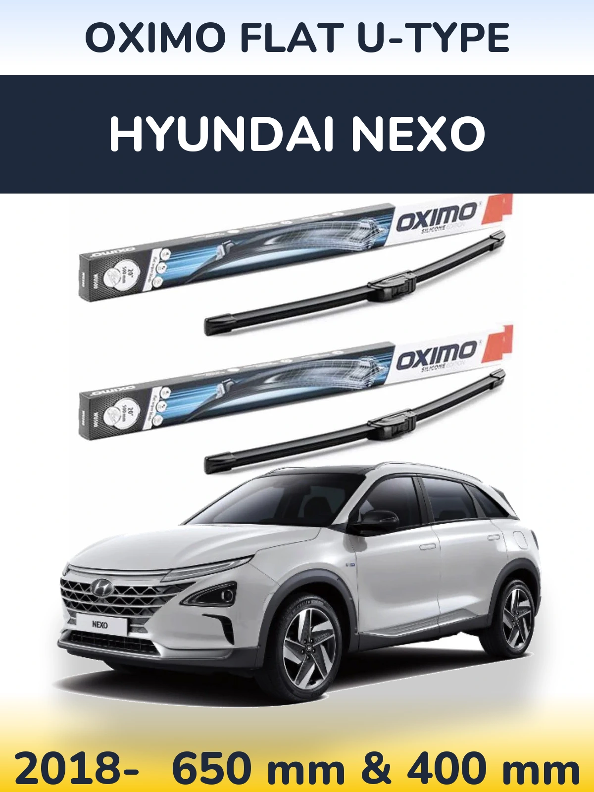 Komplet przednich wycieraczek Oximo Flat U-type 650 & 400 mm do Hyundai Nexo 2018-2026
