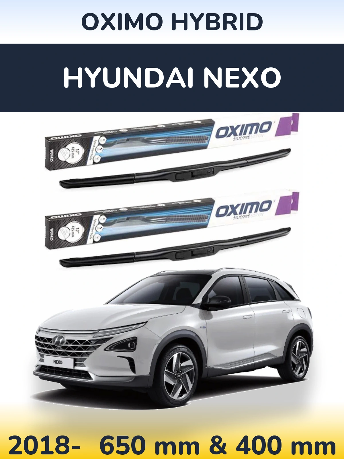 Комплект передних дворников Oximo Hybrid 650 & 400 мм для Hyundai Nexo 2018-2026