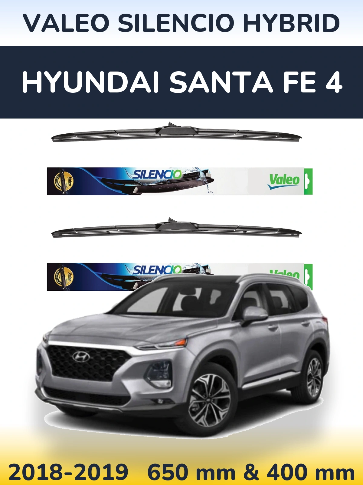 Front wiper blade set Valeo Silencio Hybrid 650 & 400 мм for Hyundai Santa Fe 4 2018-2019