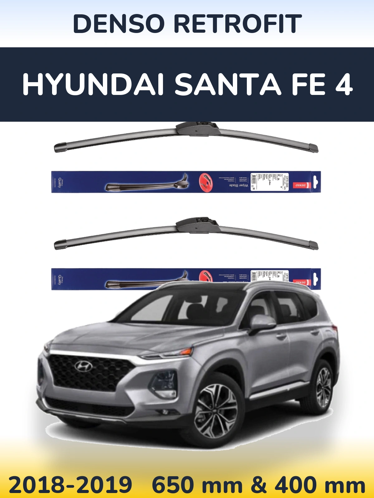 Front wiper blade set Denso Retrofit 650 & 400 мм for Hyundai Santa Fe 4 2018-2019