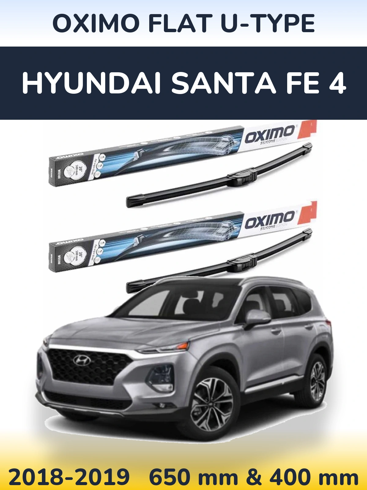 Комплект передних дворников Oximo Flat U-type 650 & 400 мм для Hyundai Santa Fe 4 2018-2019