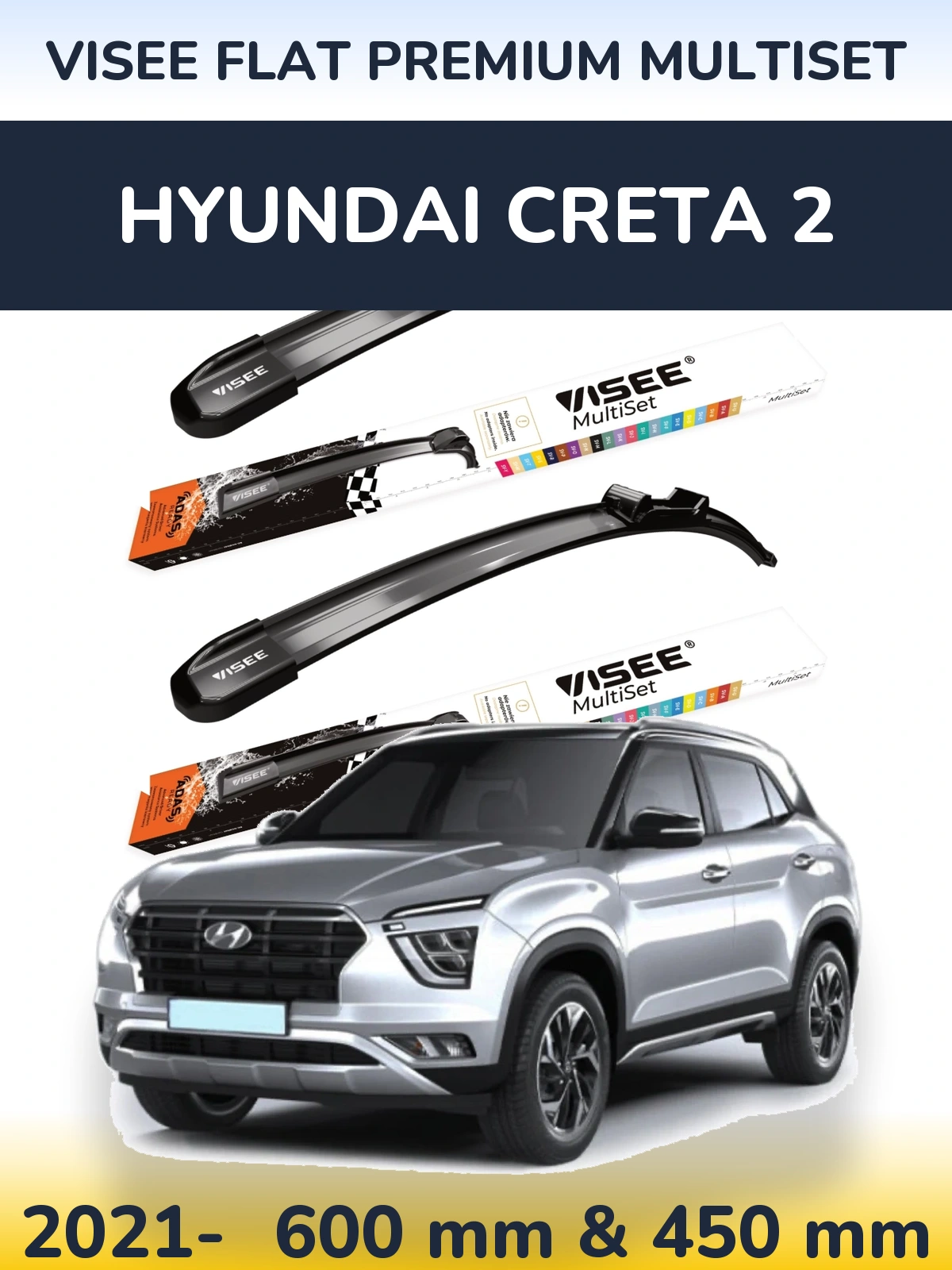 Komplet przednich wycieraczek VISEE FLAT PREMIUM MultiSet 600 & 450 mm do Hyundai Creta 2 2021-2026
