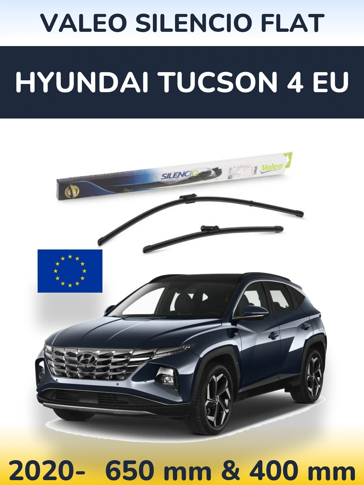 Front wiper blade set Valeo Silencio Flat 650 & 400 mm for Hyundai Tucson 4 EU 2020-2026