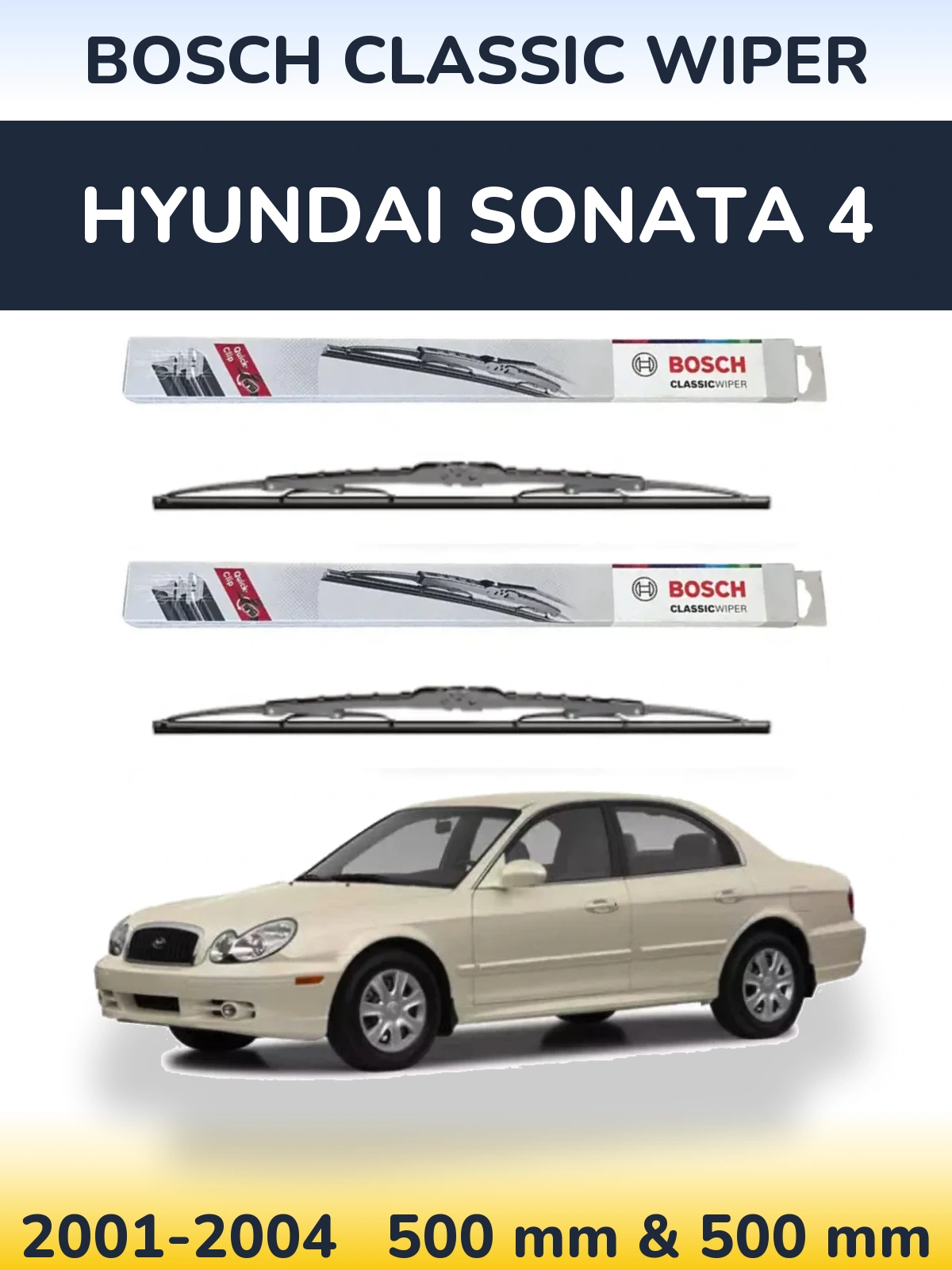 Front wiper blade set BOSCH Classic Wiper 500 & 500 mm for Hyundai Sonata 4 2001-2004