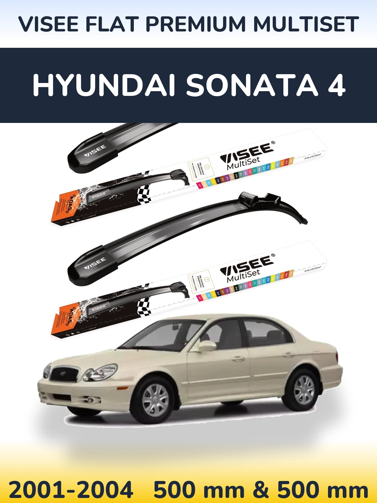 Комплект передних дворников VISEE FLAT PREMIUM MultiSet 500 & 500 мм для Hyundai Sonata 4 2001-2004