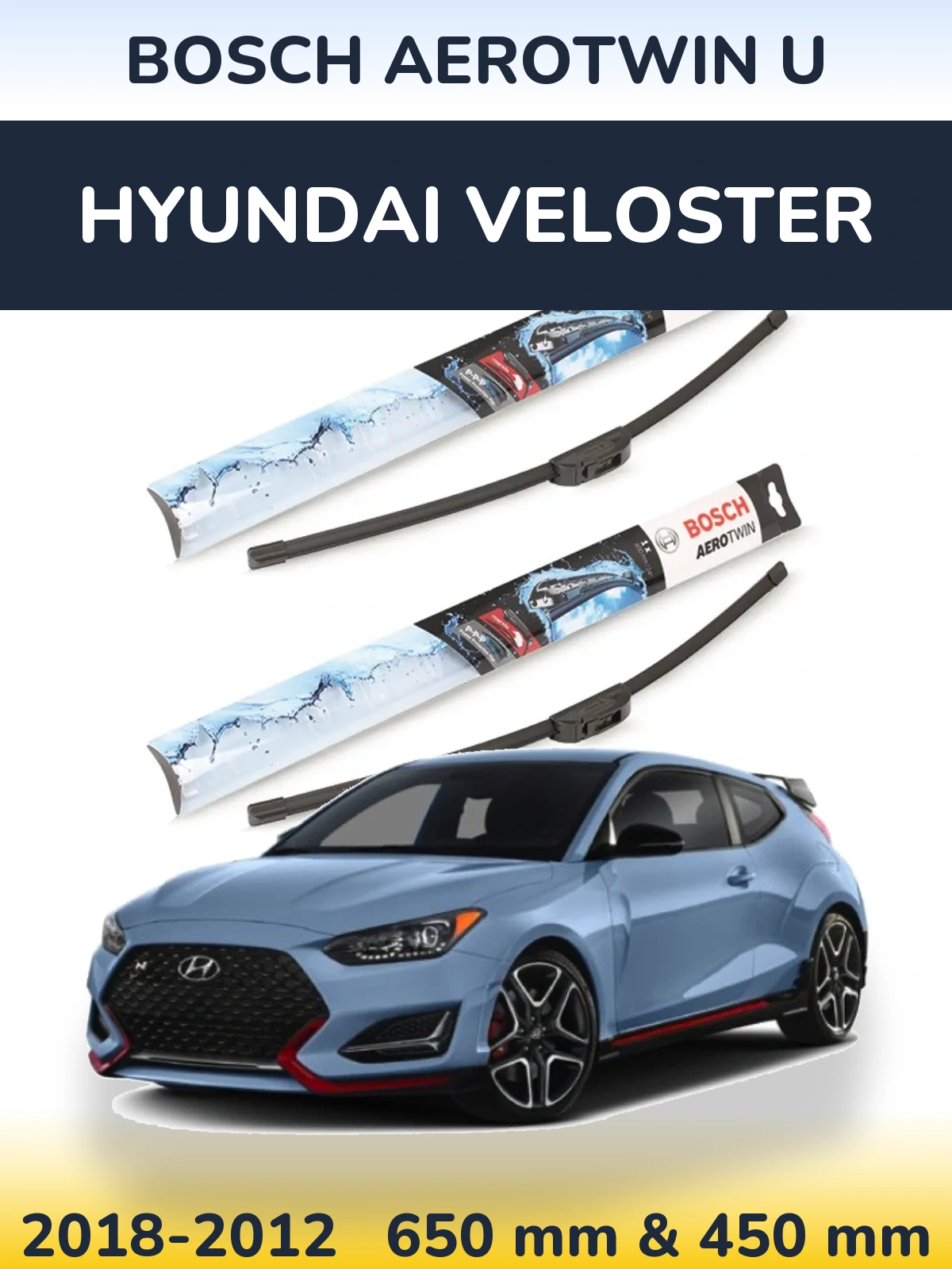 Front wiper blade set BOSCH AeroTwin U 650 & 450 mm for Hyundai Veloster 2018-2012