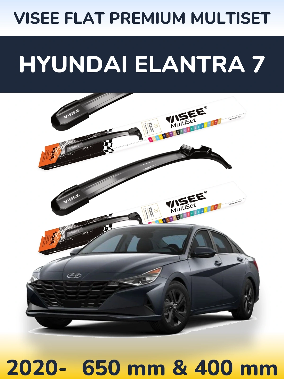 Front wiper blade set VISEE FLAT PREMIUM MultiSet 650 & 400 mm for Hyundai Elantra 7 2020-2026