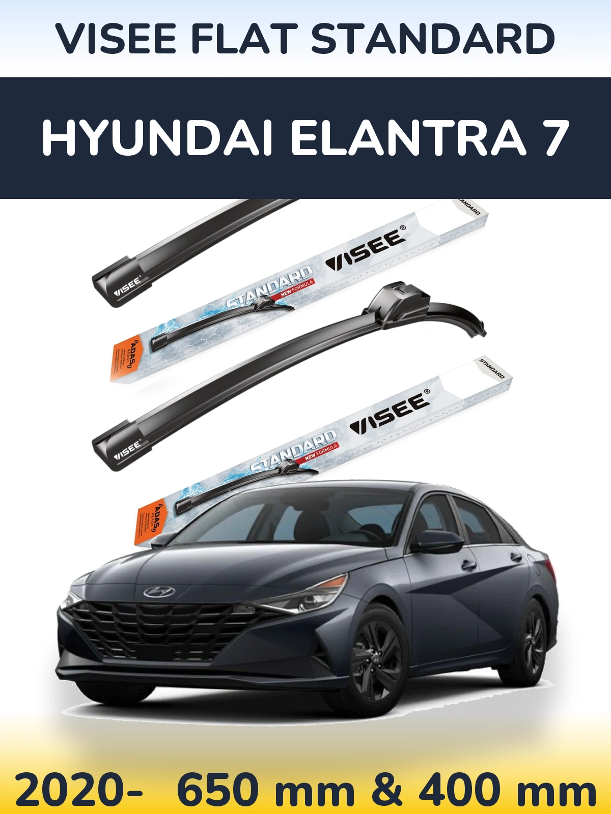 Комплект передних дворников VISEE FLAT STANDARD 650 & 400 мм для Hyundai Elantra 7 2020-2026
