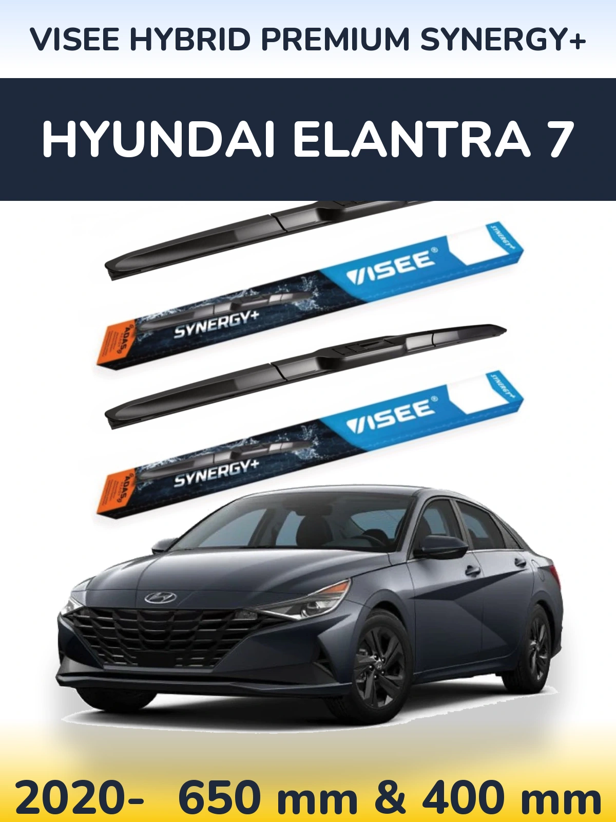 Комплект передніх щіток VISEE HYBRID PREMIUM SYNERGY+ 650 & 400 мм для Hyundai Elantra 7 2020-2026
