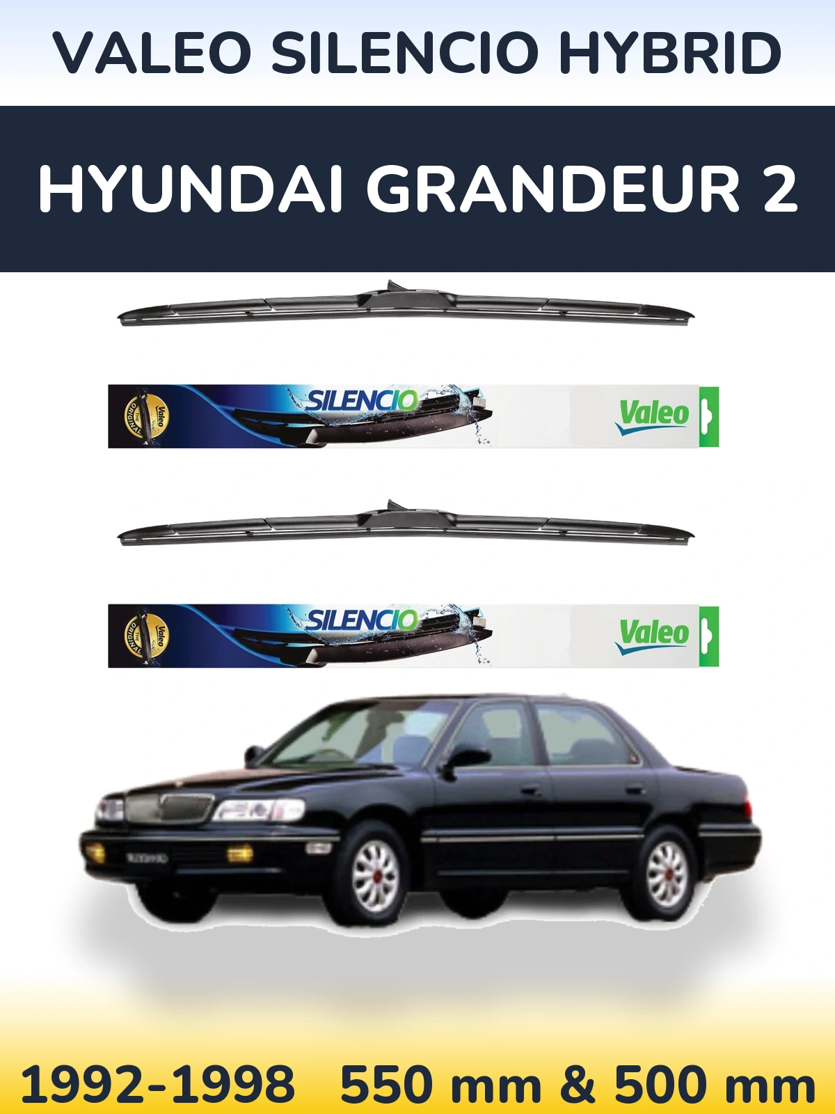 Komplet przednich wycieraczek Valeo Silencio Hybrid 550 & 500 mm do Hyundai Grandeur 2 1992-1998
