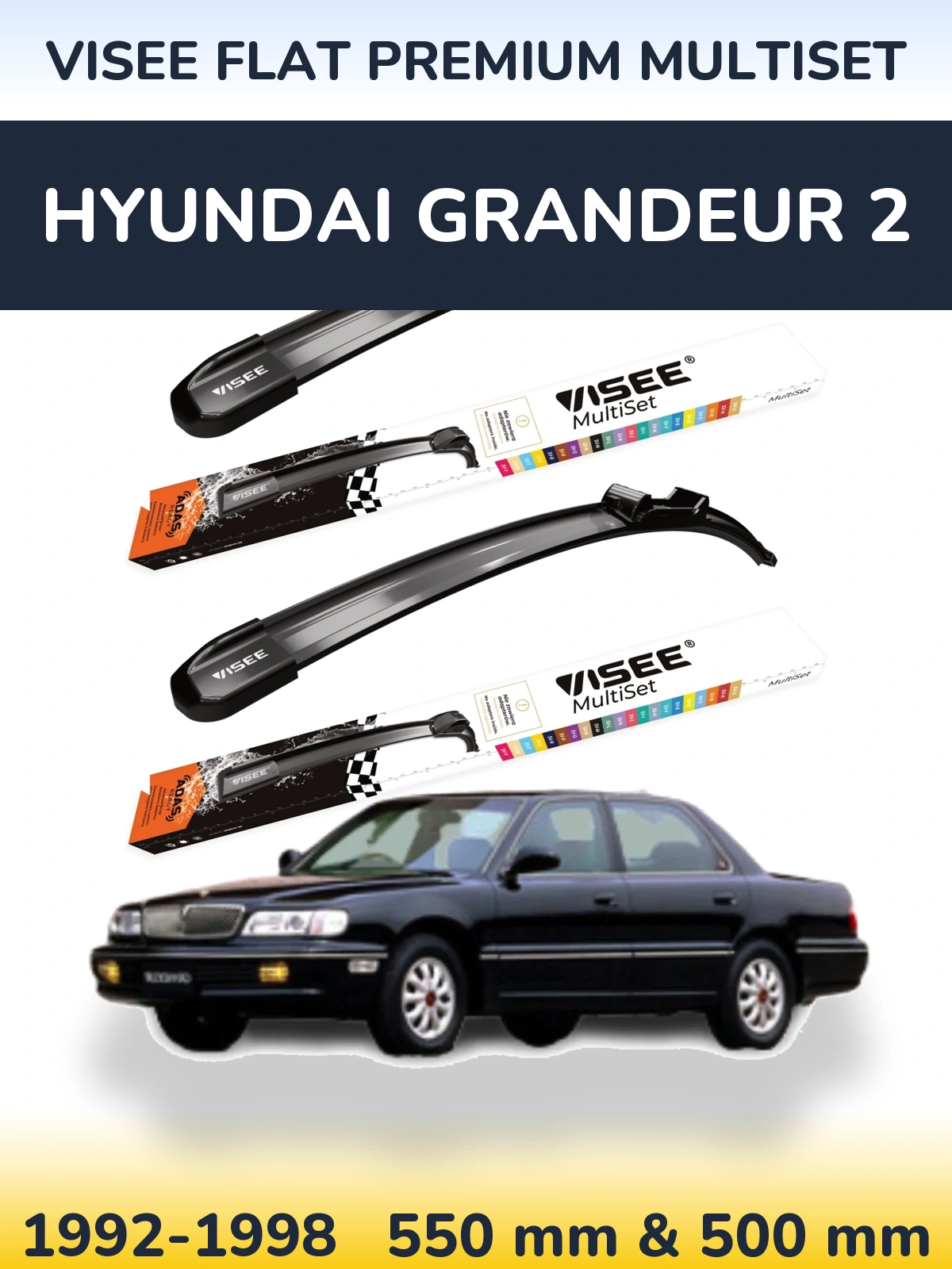 Front wiper blade set VISEE FLAT PREMIUM MultiSet 550 & 500 mm for Hyundai Grandeur 2 1992-1998