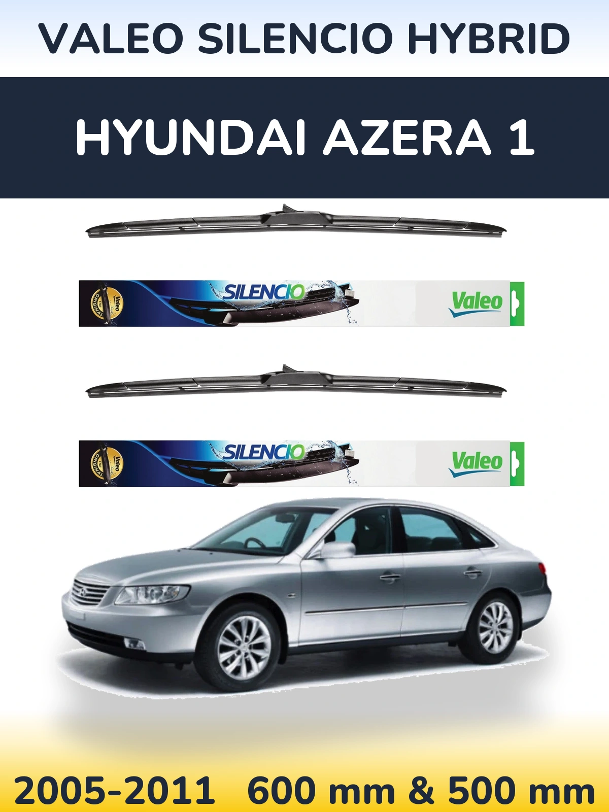 Комплект передних дворников Valeo Silencio Hybrid 600 & 500 мм для Hyundai Azera 1 2005-2011