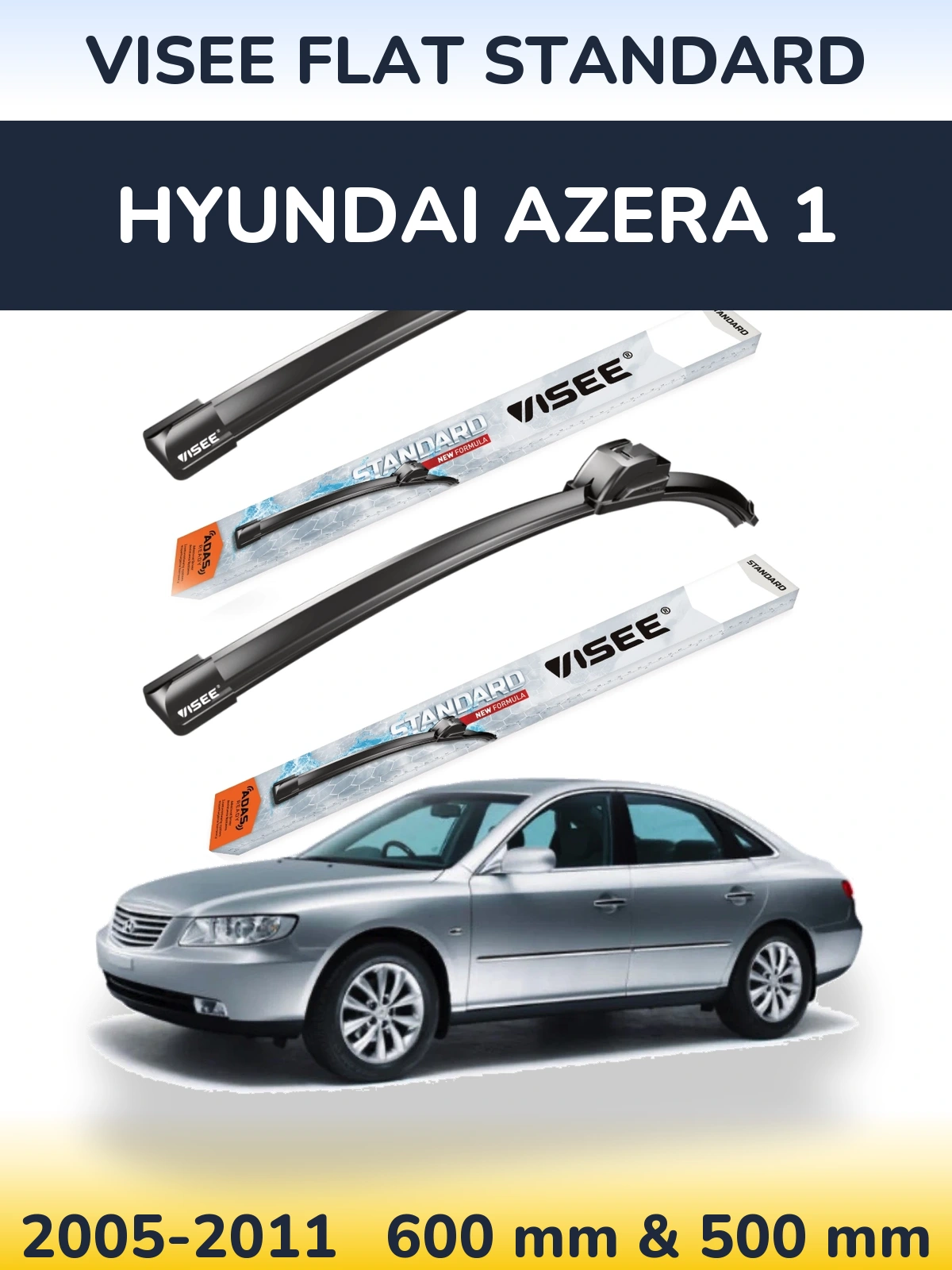 Комплект передніх щіток VISEE FLAT STANDARD 600 & 500 мм для Hyundai Azera 1 2005-2011