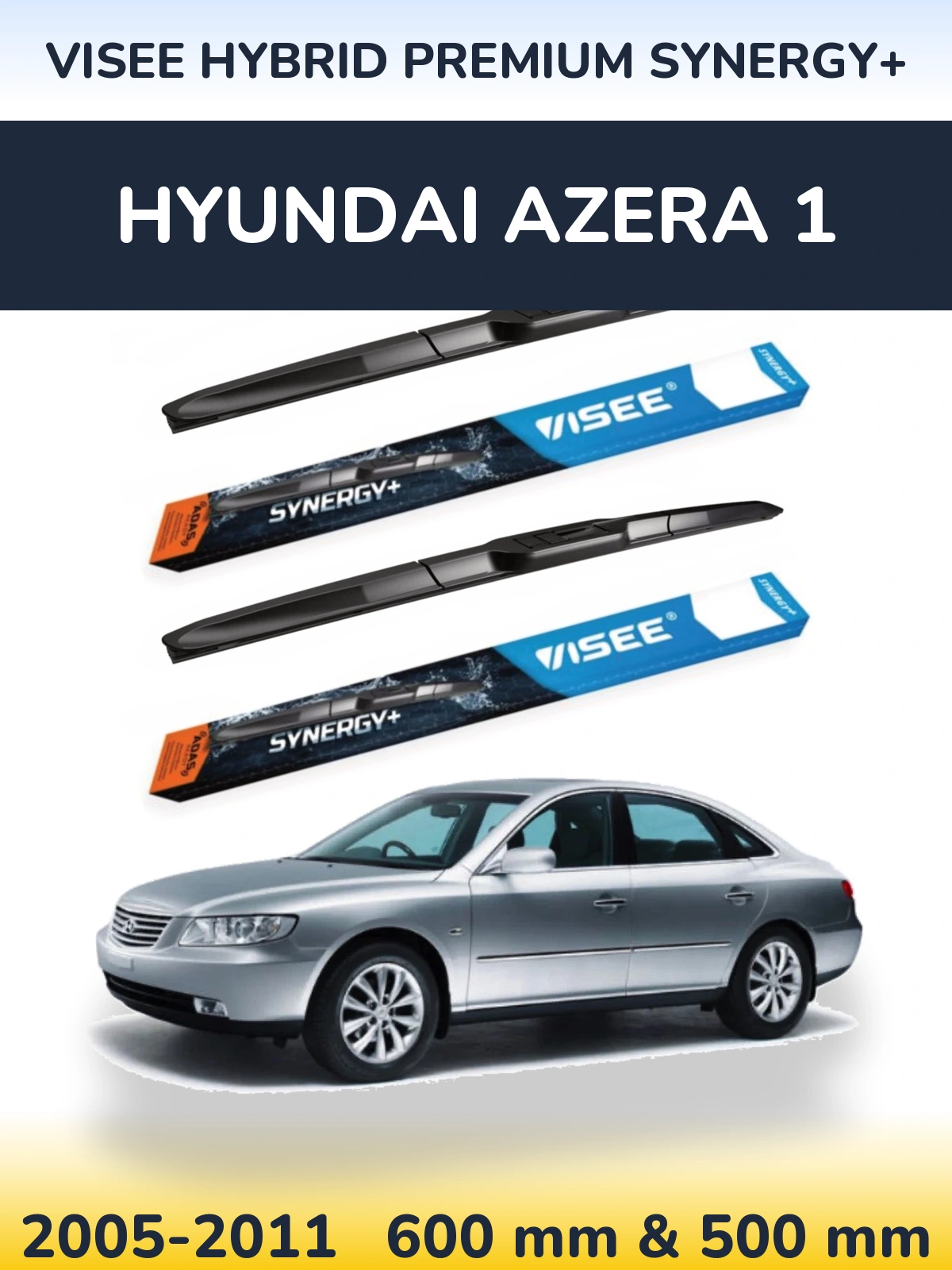 Комплект передніх щіток VISEE HYBRID PREMIUM SYNERGY+ 600 & 500 мм для Hyundai Azera 1 2005-2011