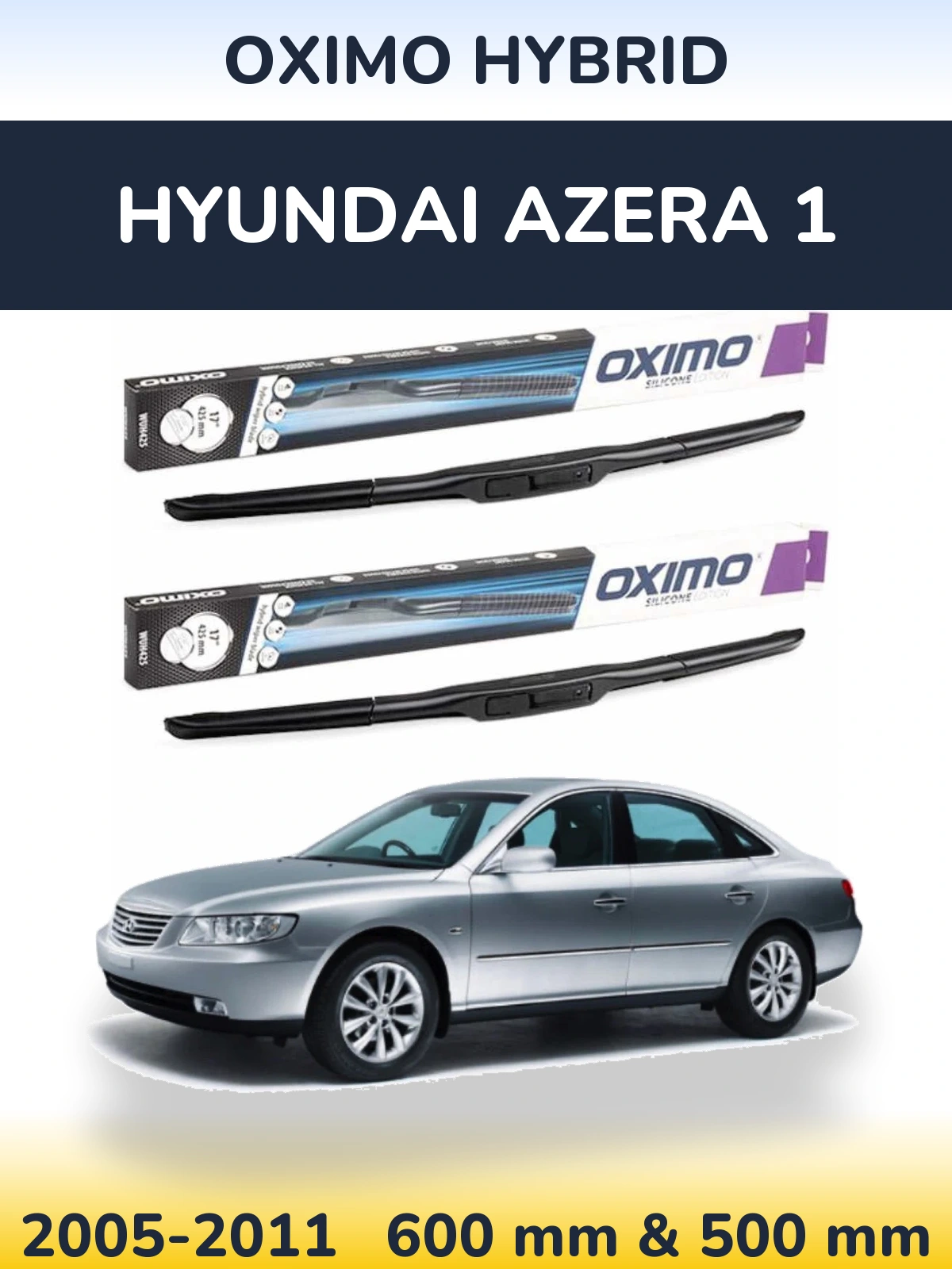Комплект передних дворников Oximo Hybrid 600 & 500 мм для Hyundai Azera 1 2005-2011