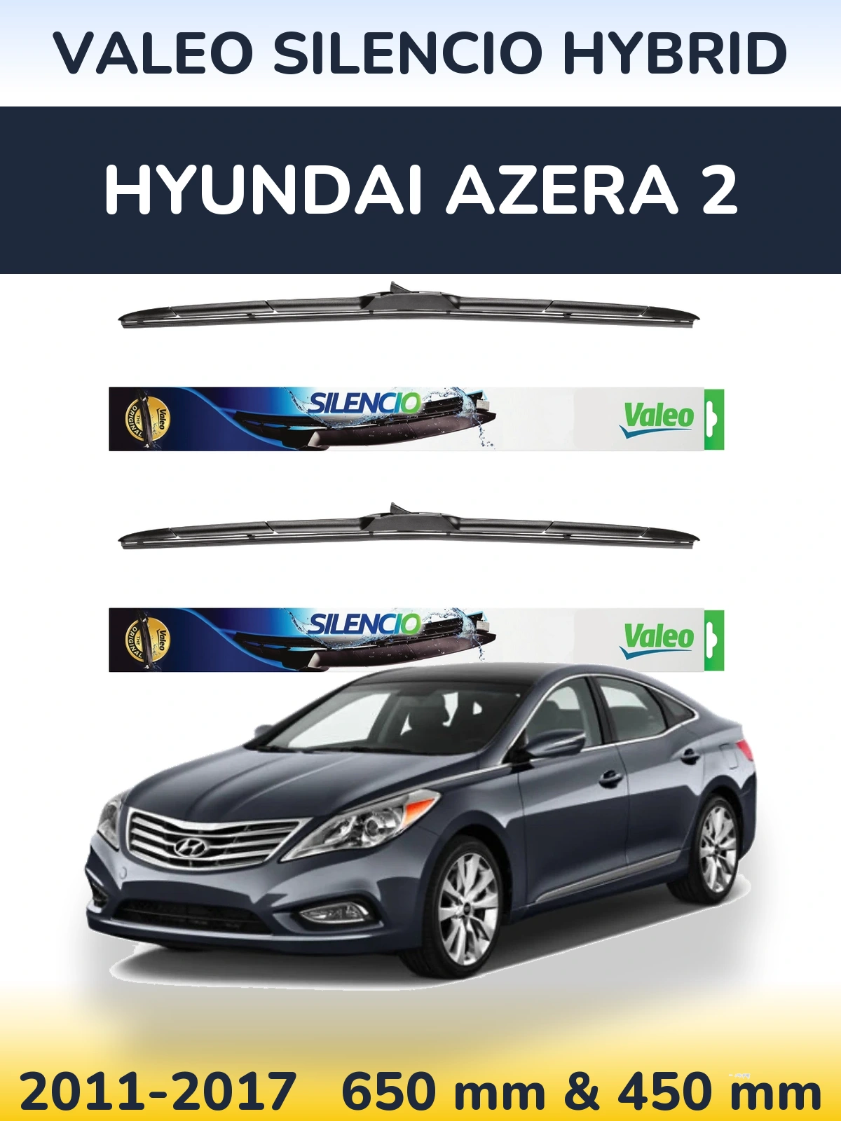 Комплект передних дворников Valeo Silencio Hybrid 650 & 450 мм для Hyundai Azera 2 2011-2017