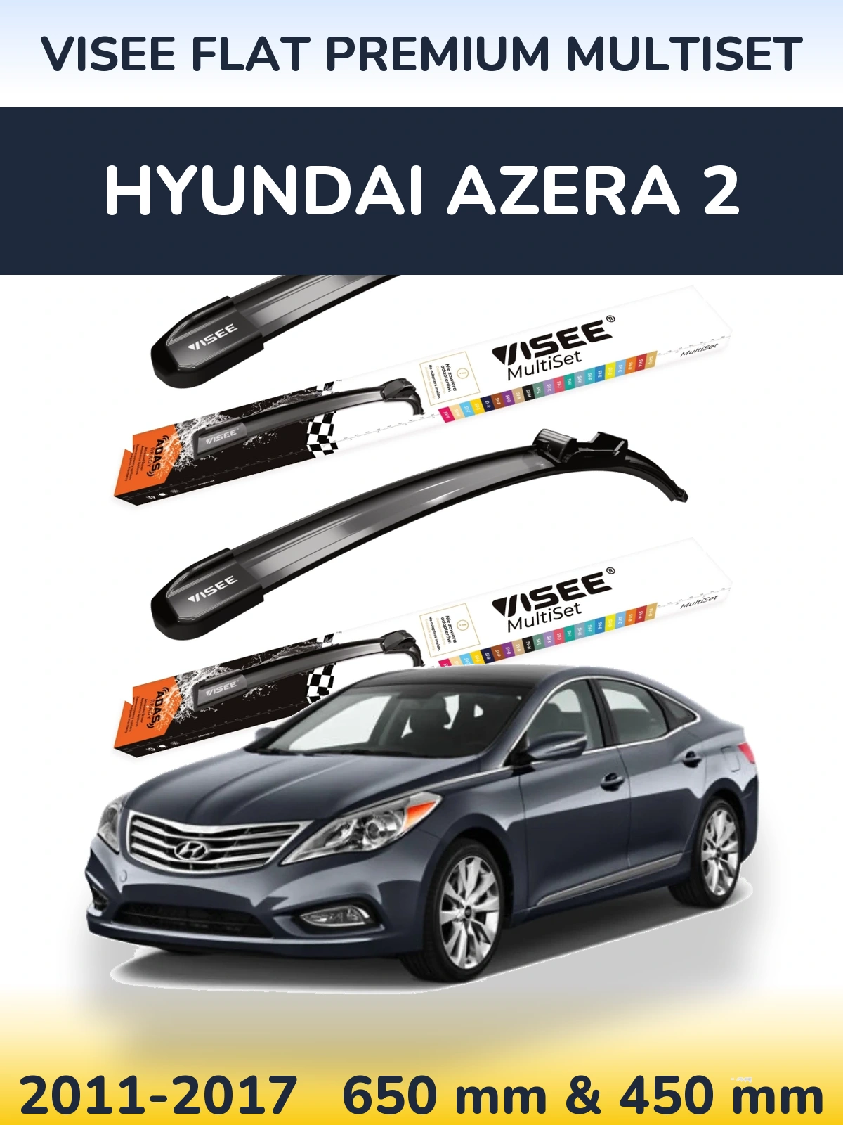 Комплект передних дворников VISEE FLAT PREMIUM MultiSet 650 & 450 мм для Hyundai Azera 2 2011-2017