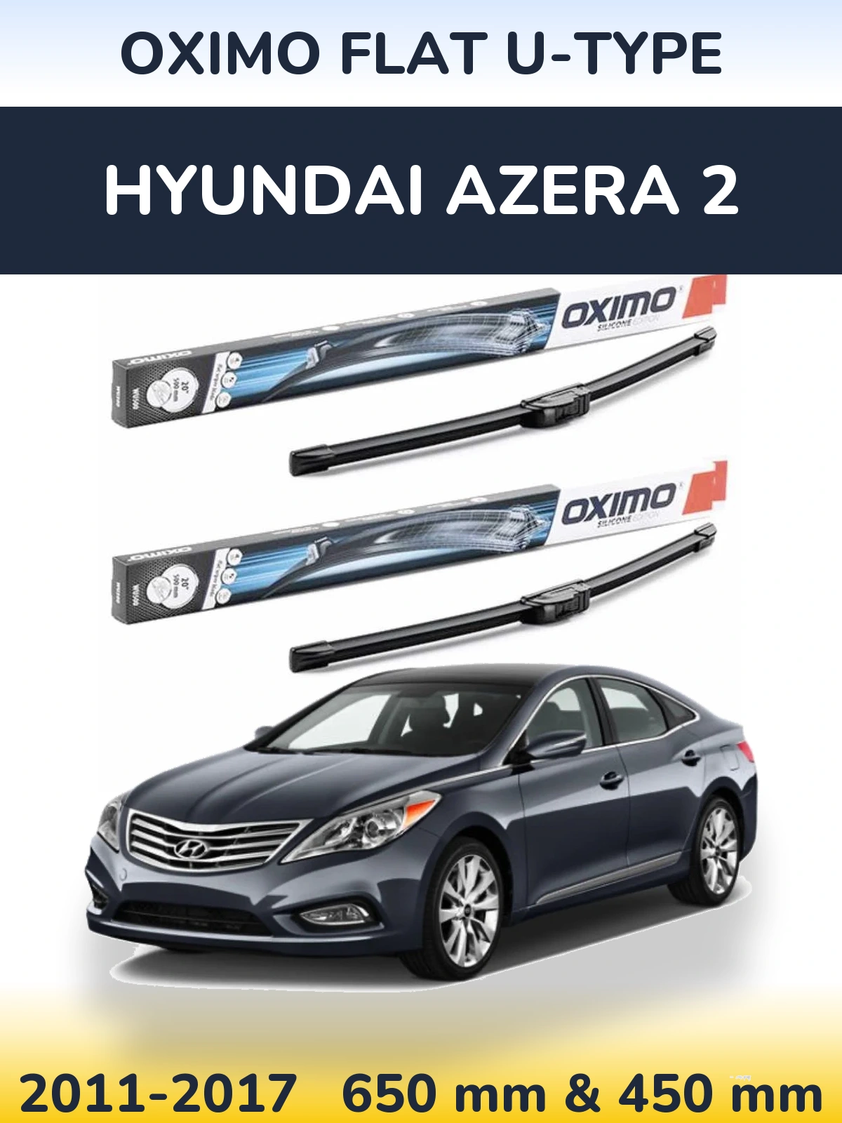 Front wiper blade set Oximo Flat U-type 650 & 450 мм for Hyundai Azera 2 2011-2017