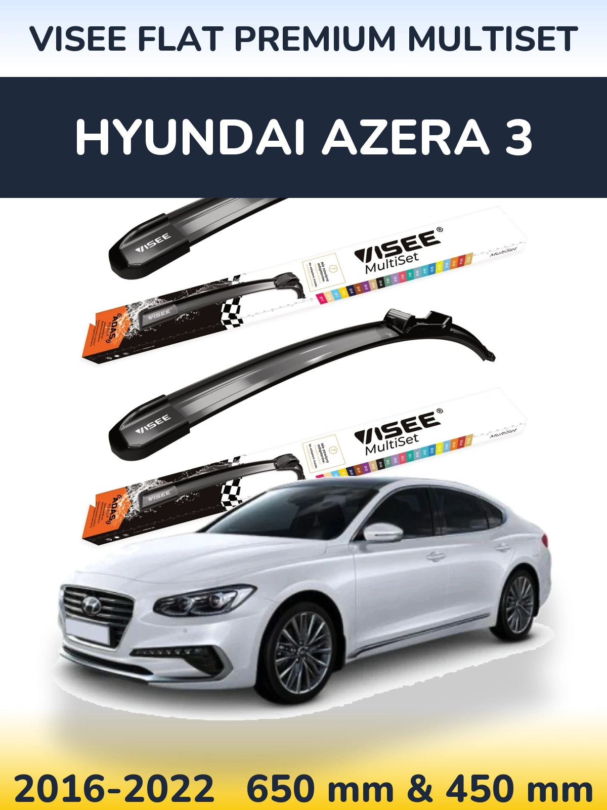 Front wiper blade set VISEE FLAT PREMIUM MultiSet 650 & 450 mm for Hyundai Azera 3 2016-2022