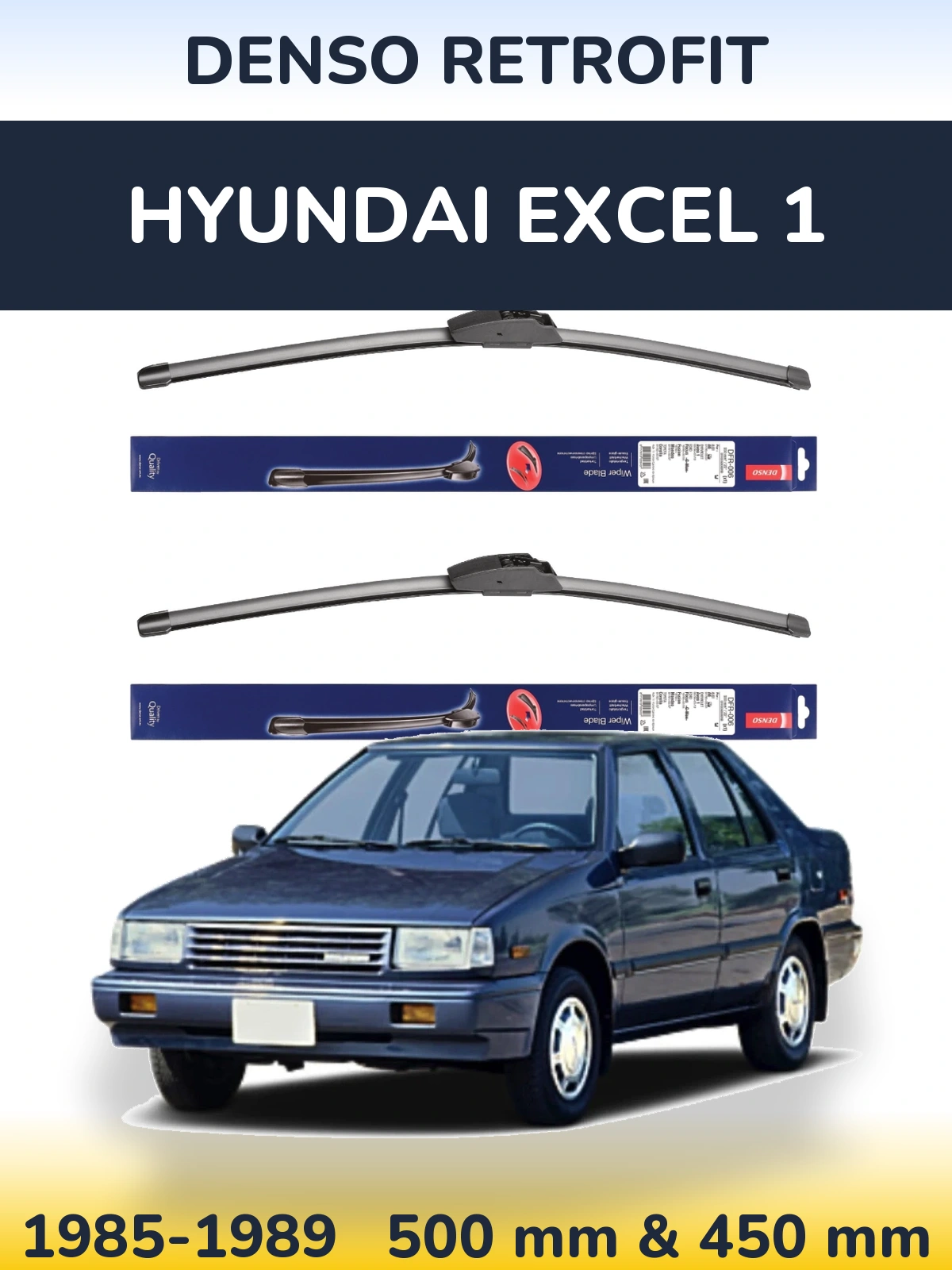Комплект передніх щіток Denso Retrofit 500 & 450 мм для Hyundai Excel 1 1985-1989