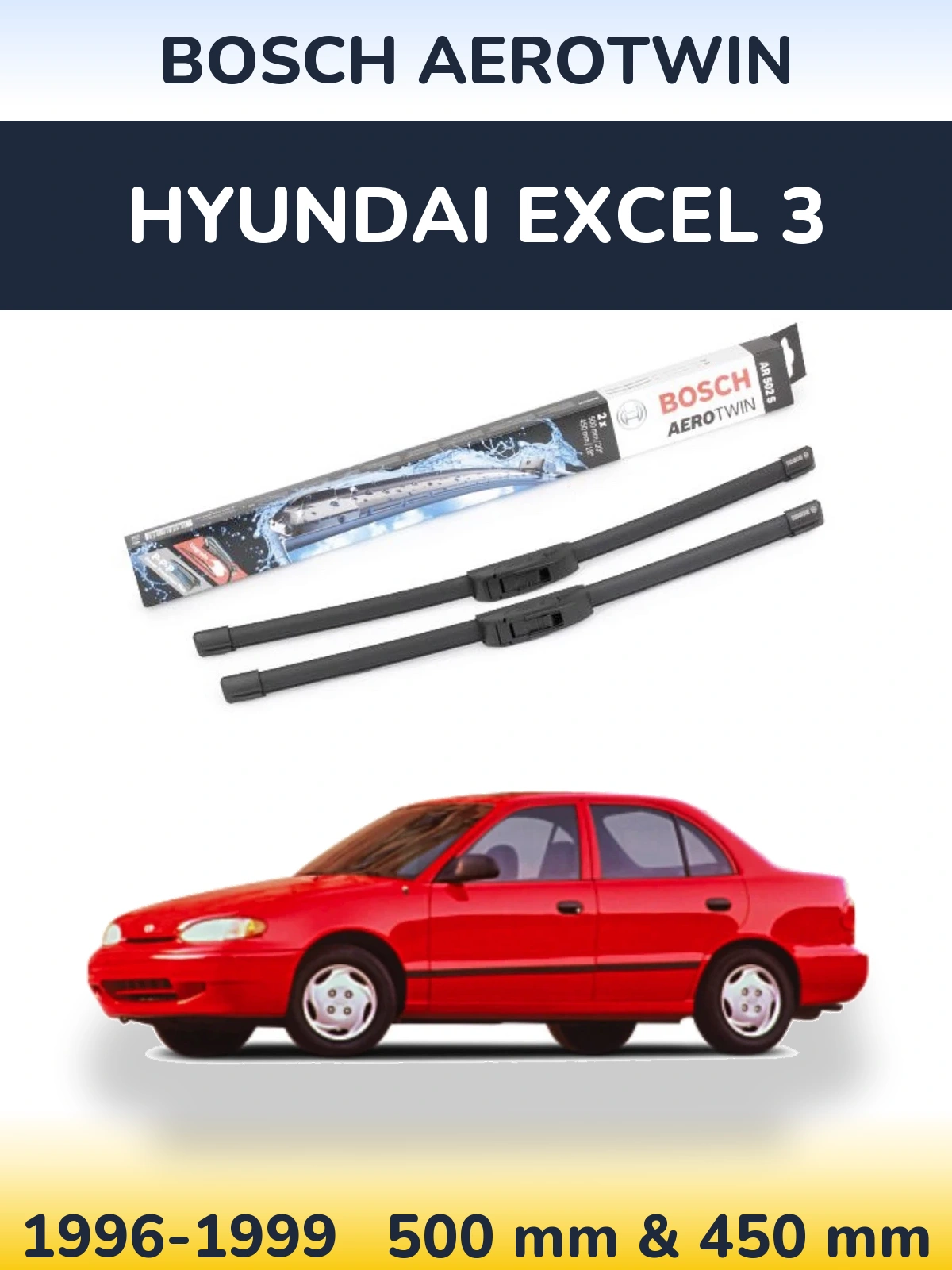 Комплект передних дворников BOSCH AeroTwin 500 & 450 мм для Hyundai Excel 3 1996-1999