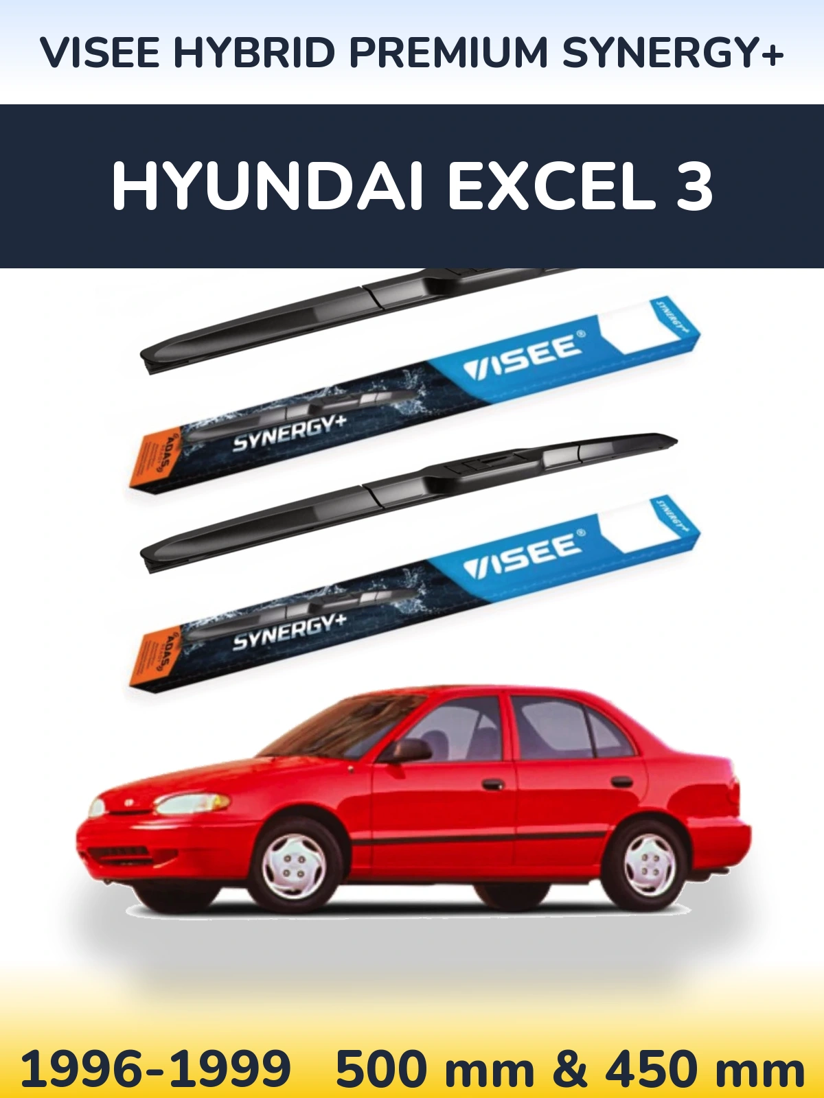 Комплект передніх щіток VISEE HYBRID PREMIUM SYNERGY+ 500 & 450 мм для Hyundai Excel 3 1996-1999