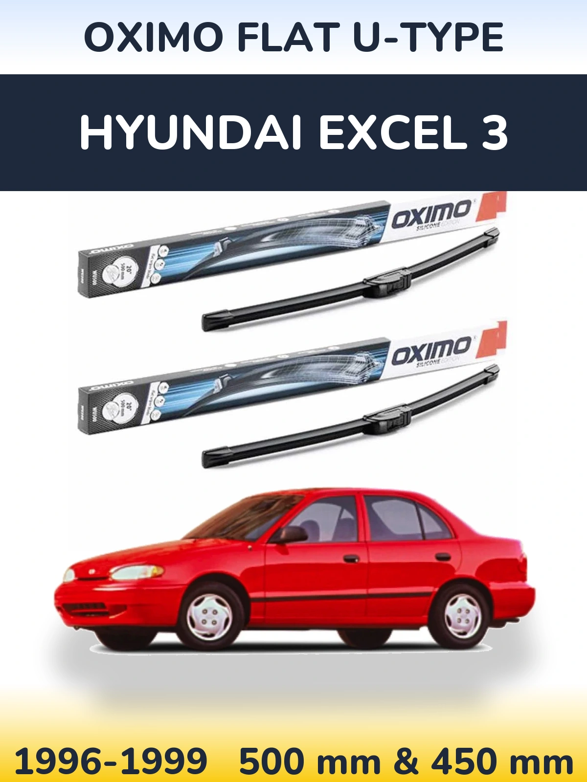 Front wiper blade set Oximo Flat U-type 500 & 450 мм for Hyundai Excel 3 1996-1999