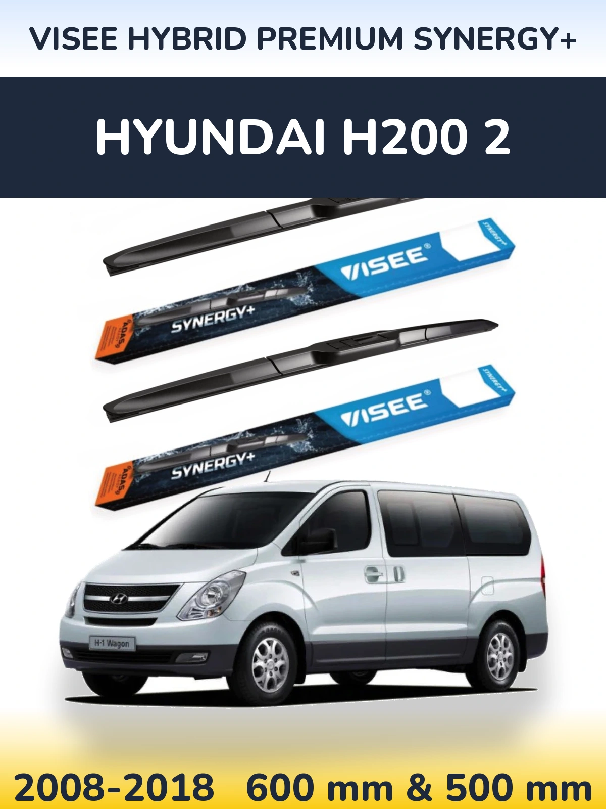Комплект передних дворников VISEE HYBRID PREMIUM SYNERGY+ 600 & 500 мм для Hyundai H200 2 2008-2018