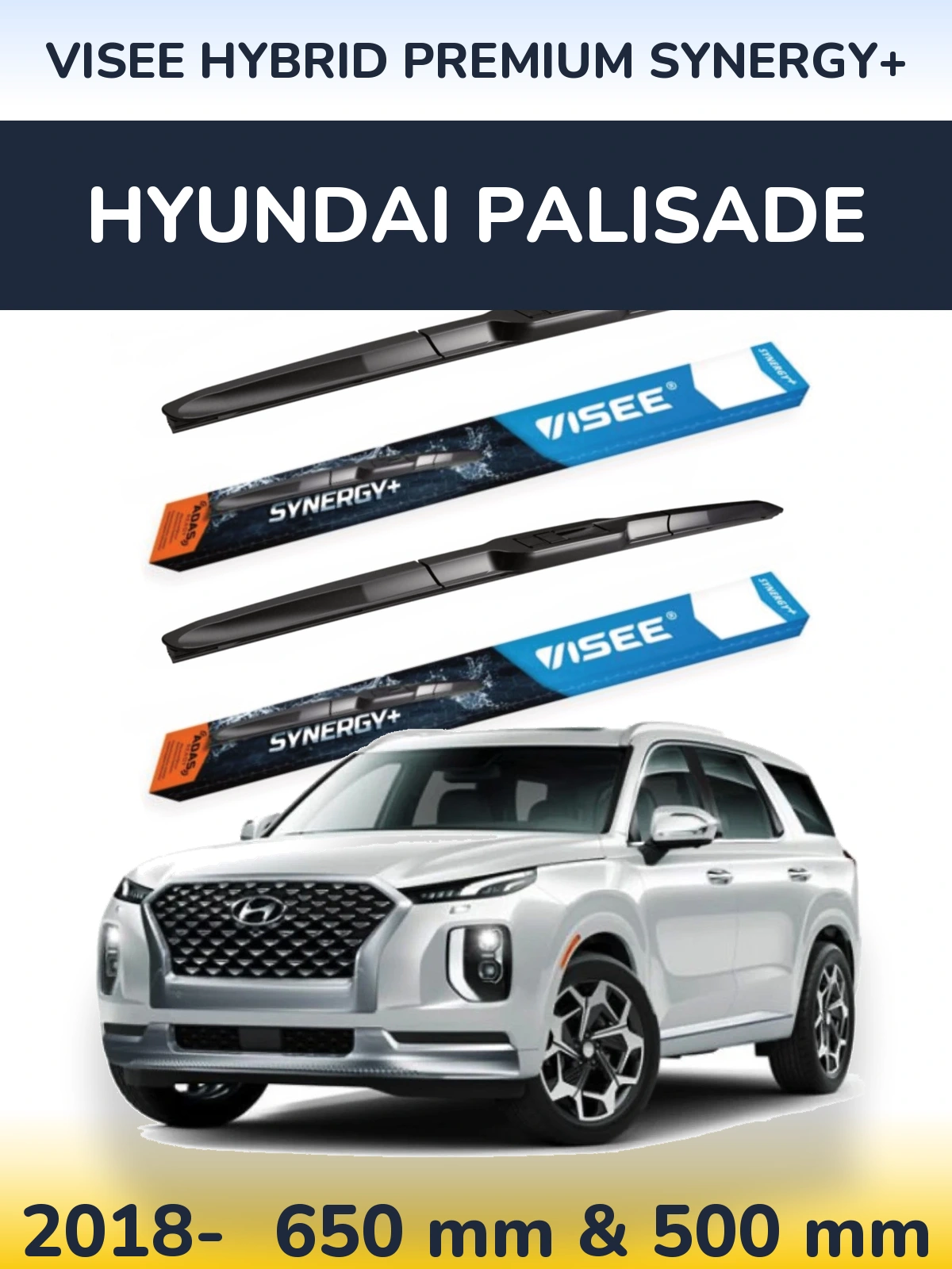 Komplet przednich wycieraczek VISEE HYBRID PREMIUM SYNERGY+ 650 & 500 mm do Hyundai Palisade 2018-2026