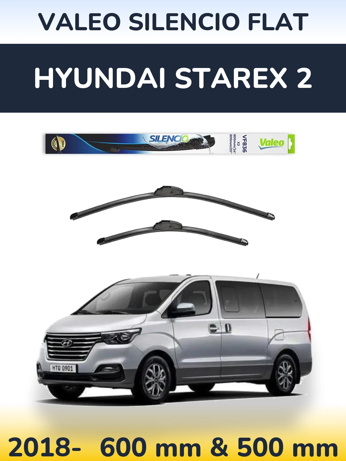 Komplet przednich wycieraczek Valeo Silencio Flat 600 & 500 mm do Hyundai Starex 2 2018-2026